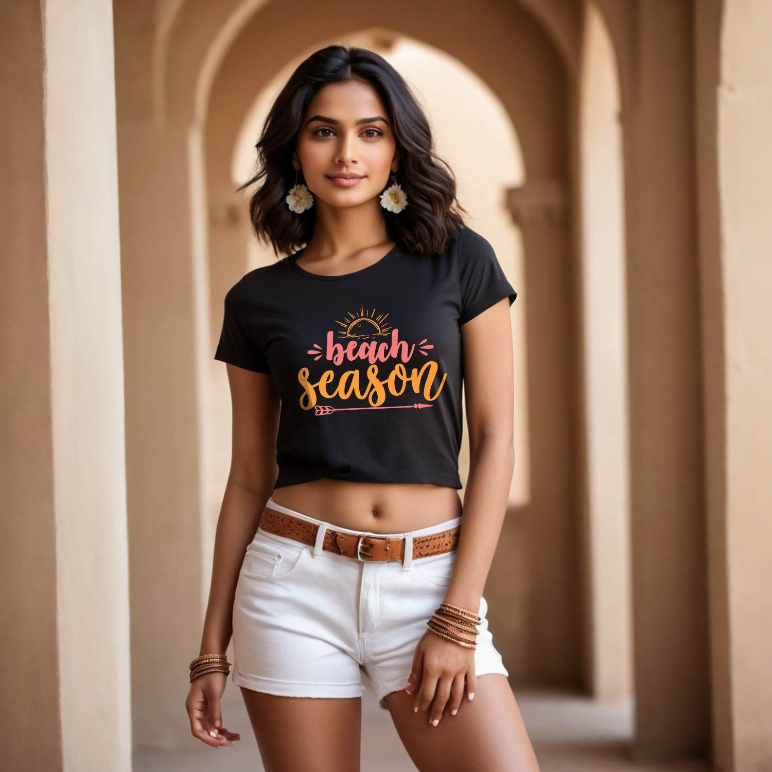 Beach Season Typography - Unisex Round Neck Regular Fit 100% Combed Cotton Half Sleeve T-Shirt - Mojilo Mart