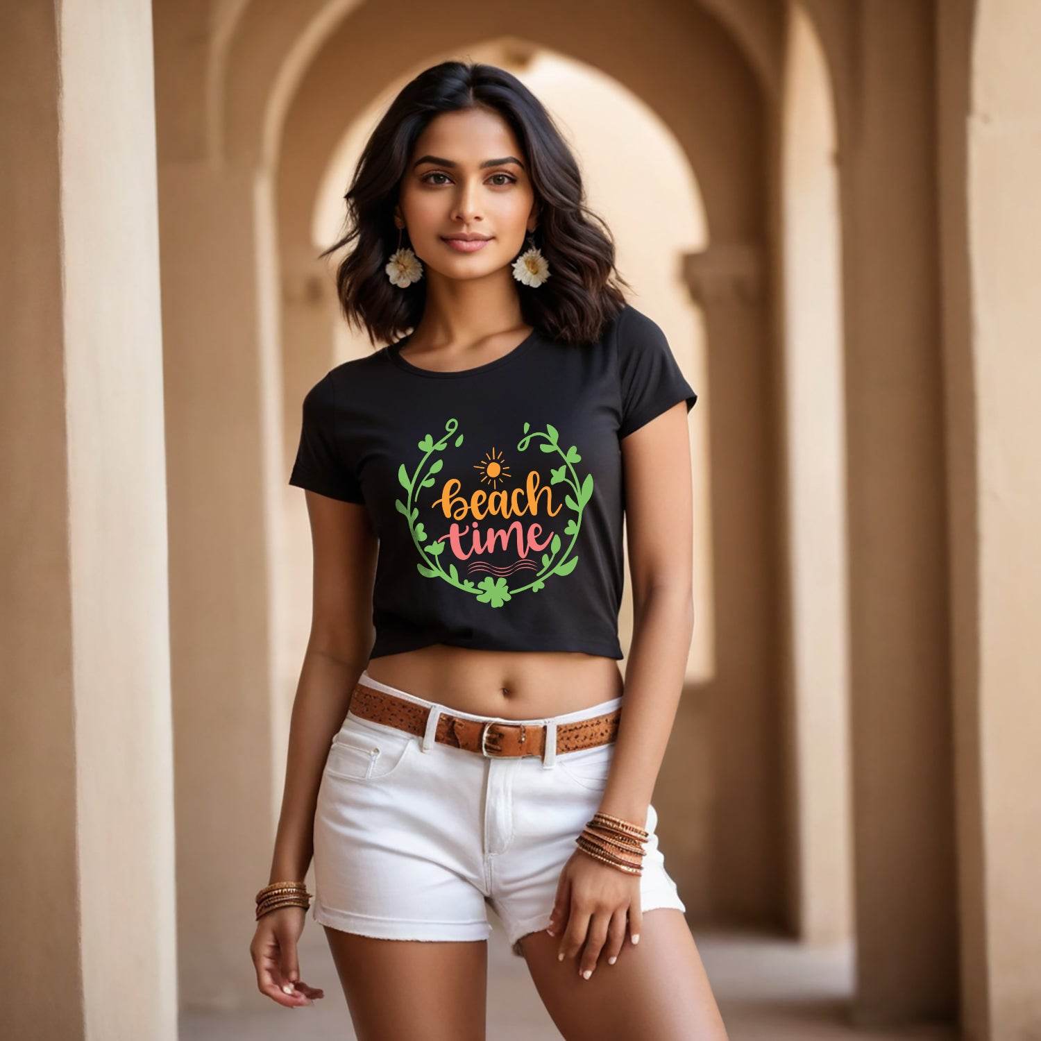 Beach Time - Unisex Round Neck Regular Fit 100% Combed Cotton Half Sleeve T-Shirt - Mojilo Mart