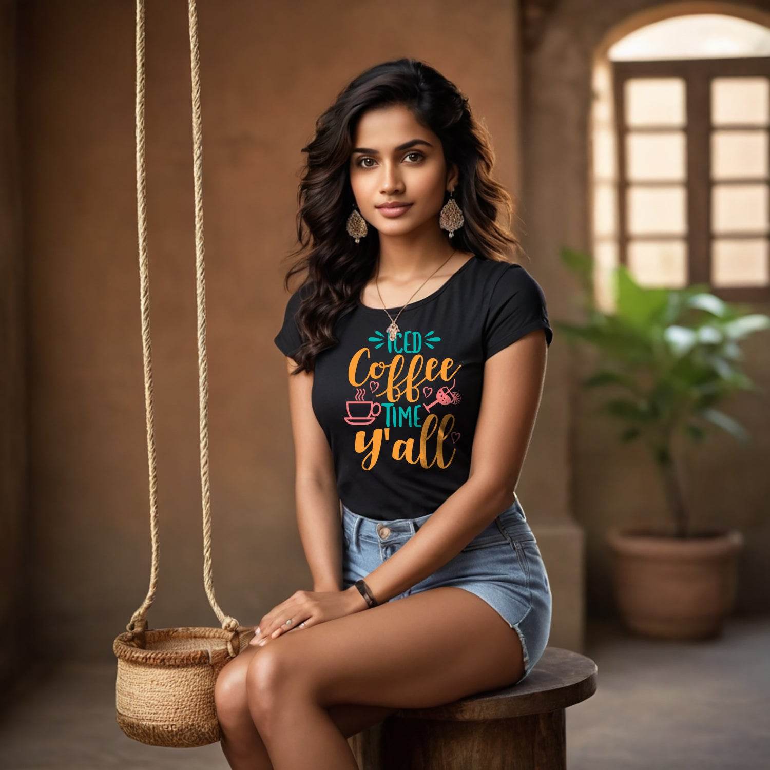 Iced Coffee Time Y'all - Unisex Round Neck Regular Fit 100% Combed Cotton Half Sleeve T-Shirt - Mojilo Mart
