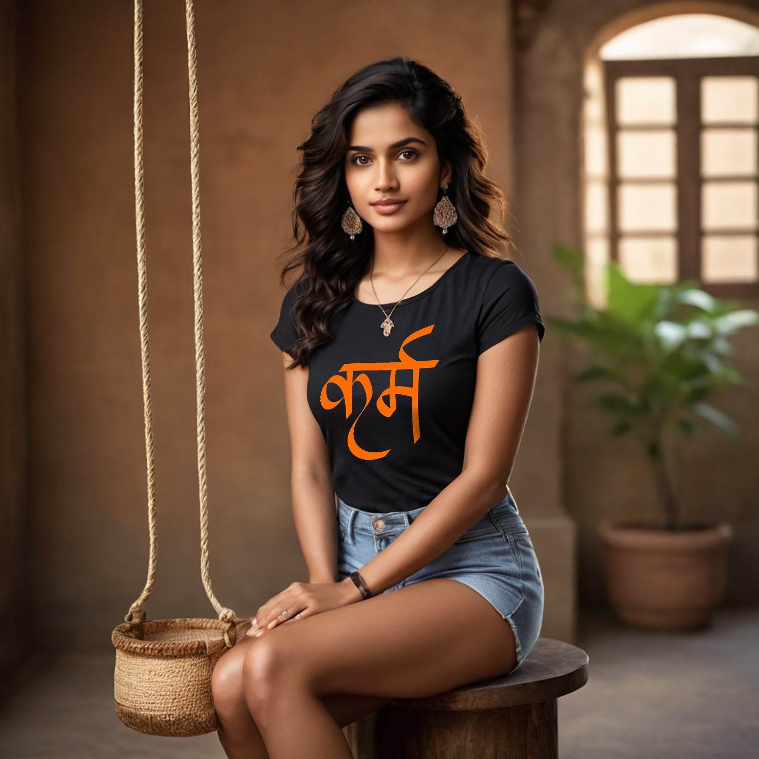 Karma in Sanskrit - Unisex Round Neck Regular Fit 100% Combed Cotton Half Sleeve T-Shirt - Mojilo Mart