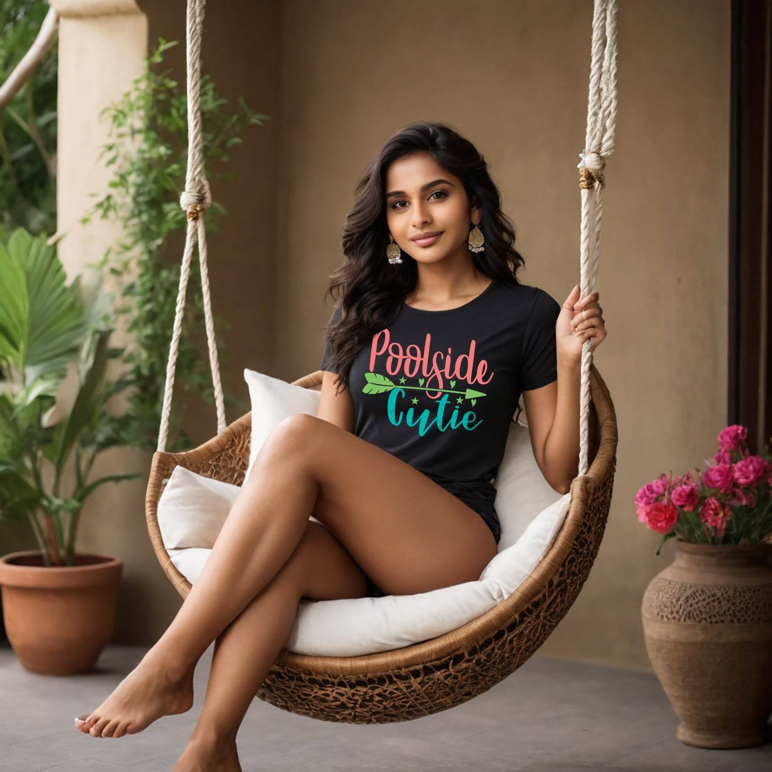 Poolside Cutie - Unisex Round Neck Regular Fit 100% Combed Cotton Half Sleeve T-Shirt - Mojilo Mart