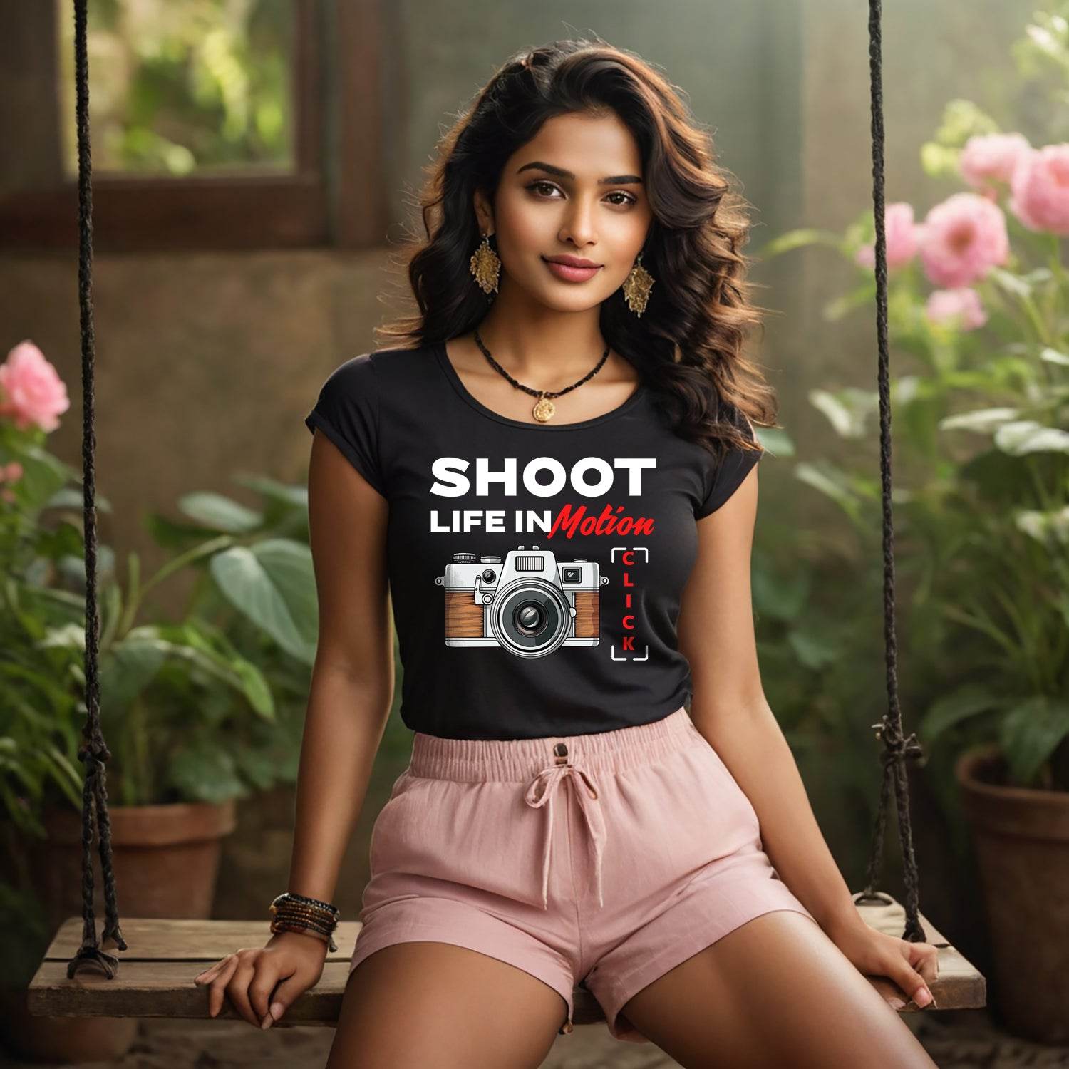 Shoot Life In Motion Click - Unisex Round Neck Regular Fit 100% Combed Cotton Half Sleeve T-Shirt - Mojilo Mart