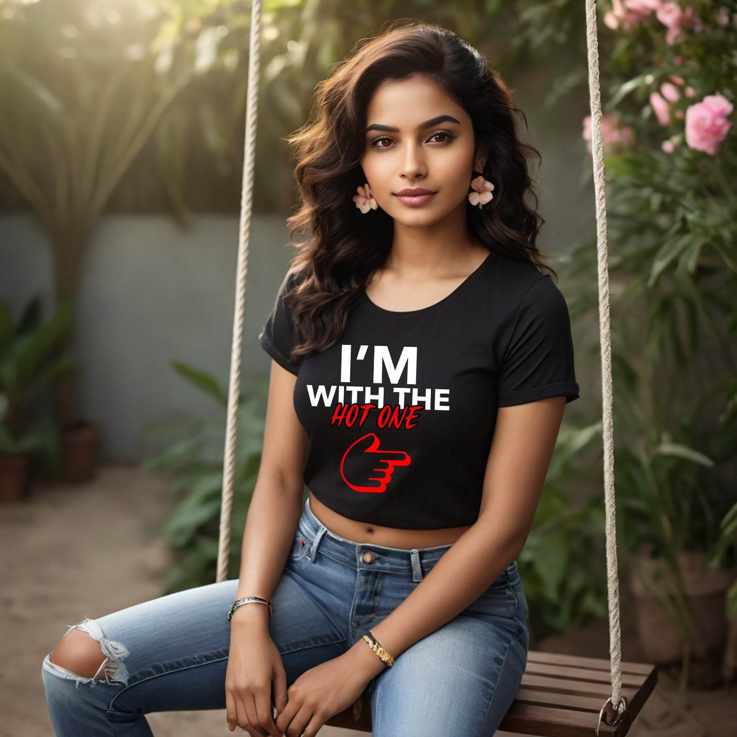 I'm With The Hot One - Unisex Round Neck Regular Fit 100% Combed Cotton Half Sleeve T-Shirt - Mojilo Mart
