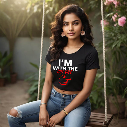 I'm With The Hot One - Unisex Round Neck Regular Fit 100% Combed Cotton Half Sleeve T-Shirt - Mojilo Mart