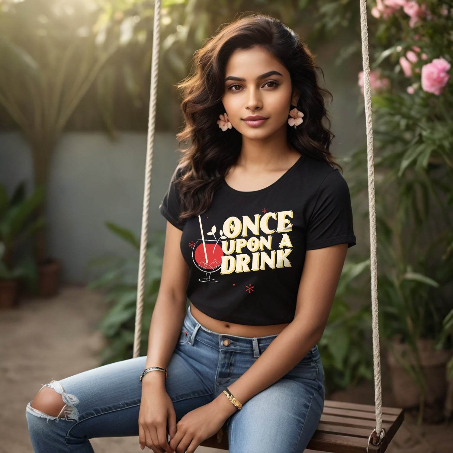 Once Upon A Drink - Unisex Round Neck Regular Fit 100% Combed Cotton Half Sleeve T-Shirt - Mojilo Mart