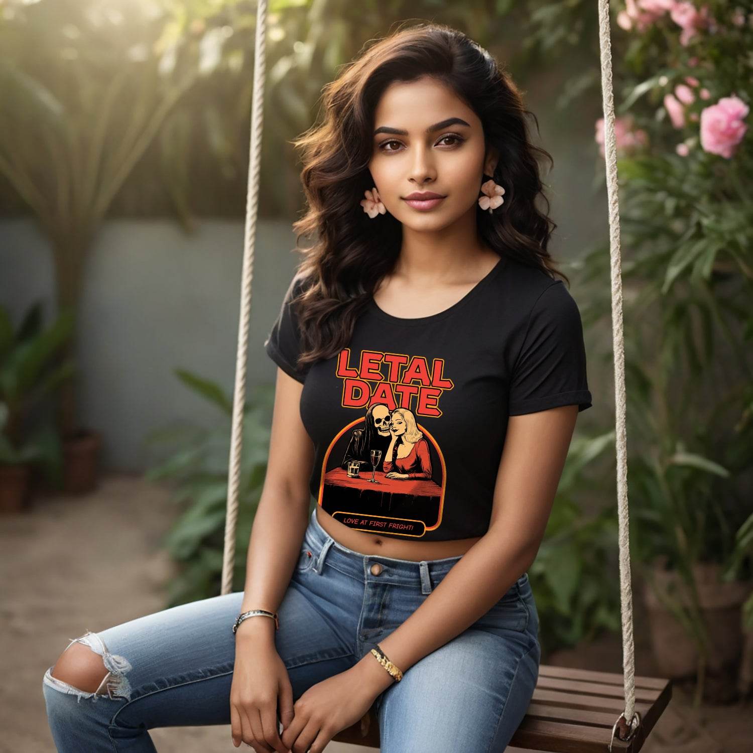 Letal Date Love At First Frighti - Unisex Round Neck Regular Fit 100% Combed Cotton Half Sleeve T-Shirt - Mojilo Mart