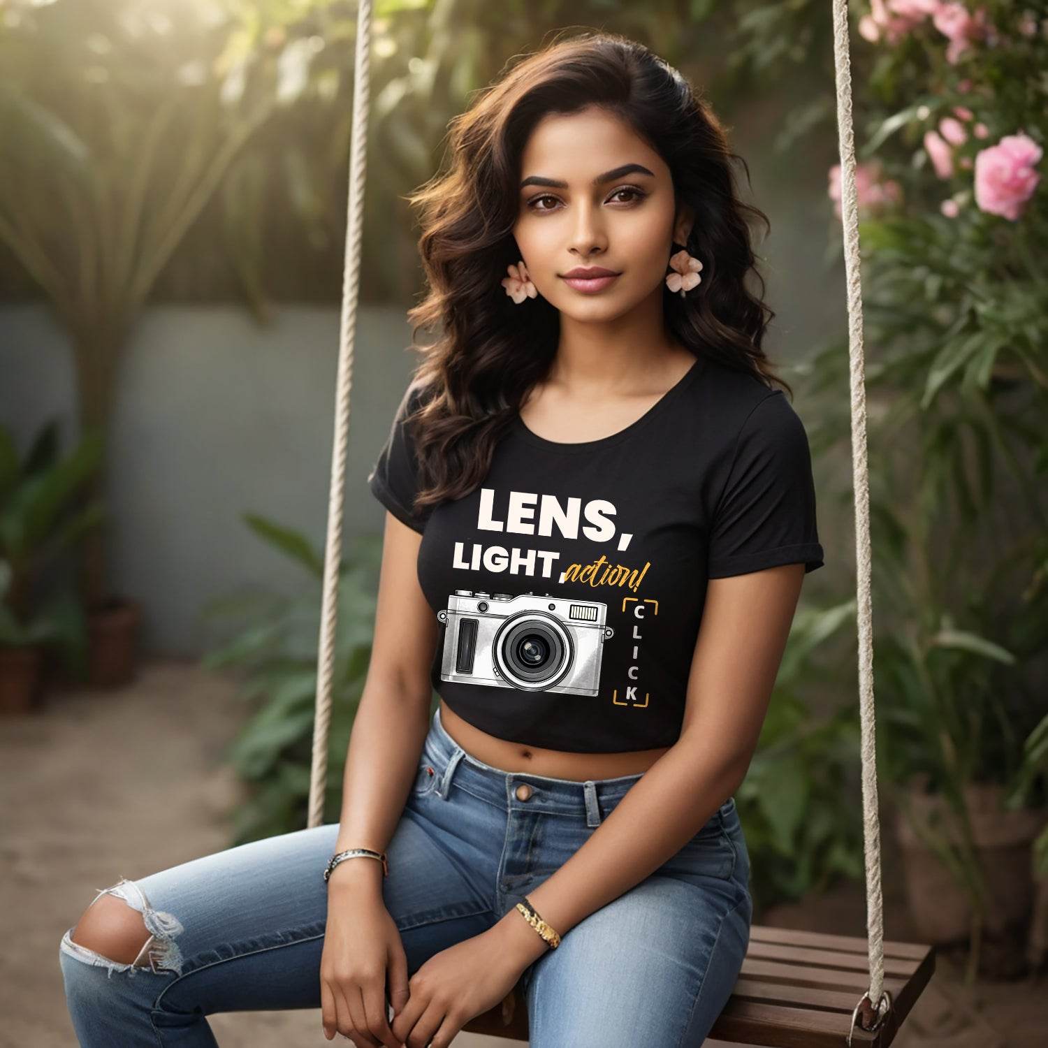 Lens Light Action - Unisex Round Neck Regular Fit 100% Combed Cotton Half Sleeve T-Shirt - Mojilo Mart
