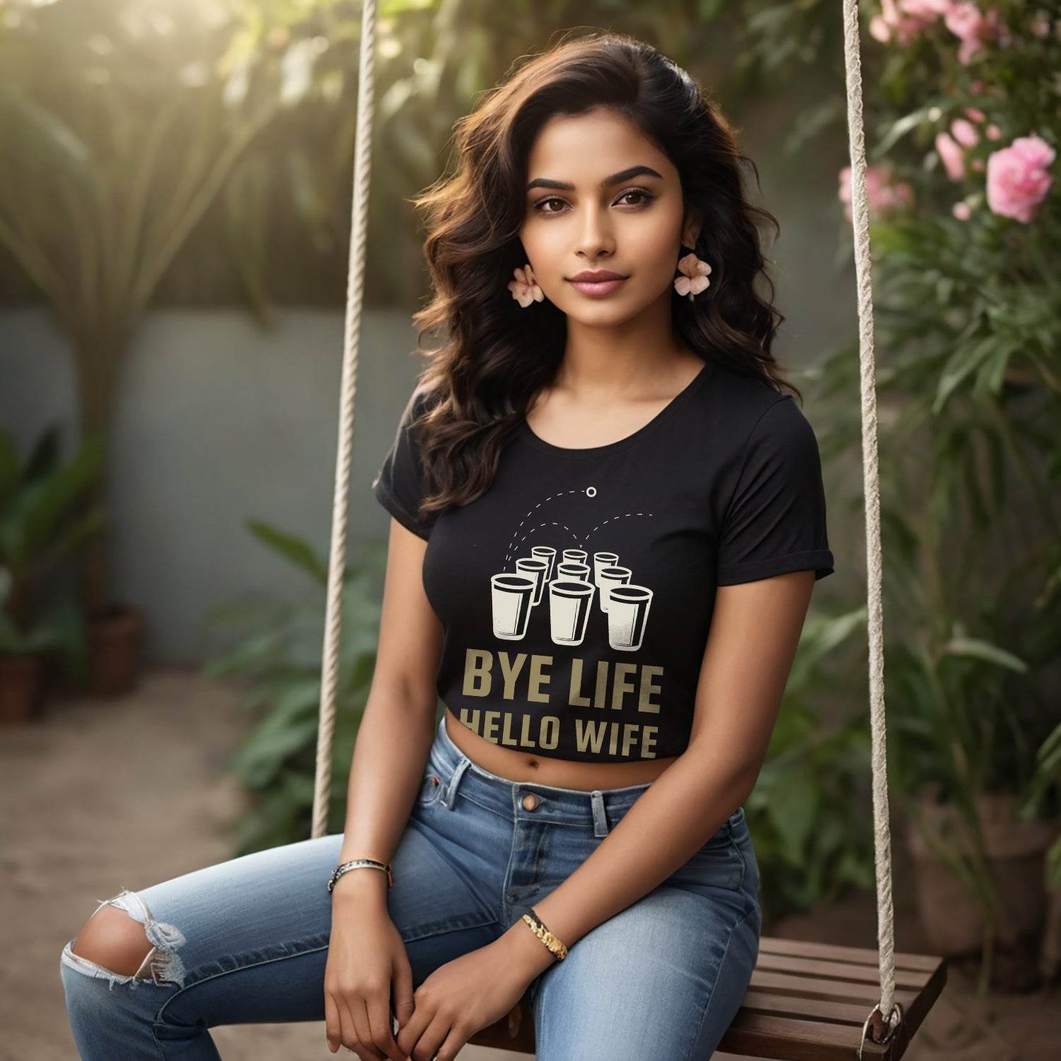 Bye life Hello wife - Unisex Round Neck Regular Fit 100% Combed Cotton Half Sleeve T-Shirt - Mojilo Mart