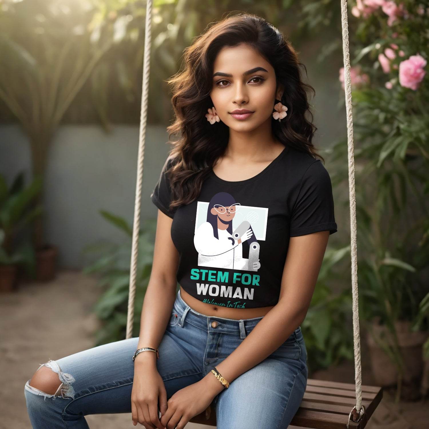 Stem For Woman - Unisex Round Neck Regular Fit 100% Combed Cotton Half Sleeve T-Shirt - Mojilo Mart