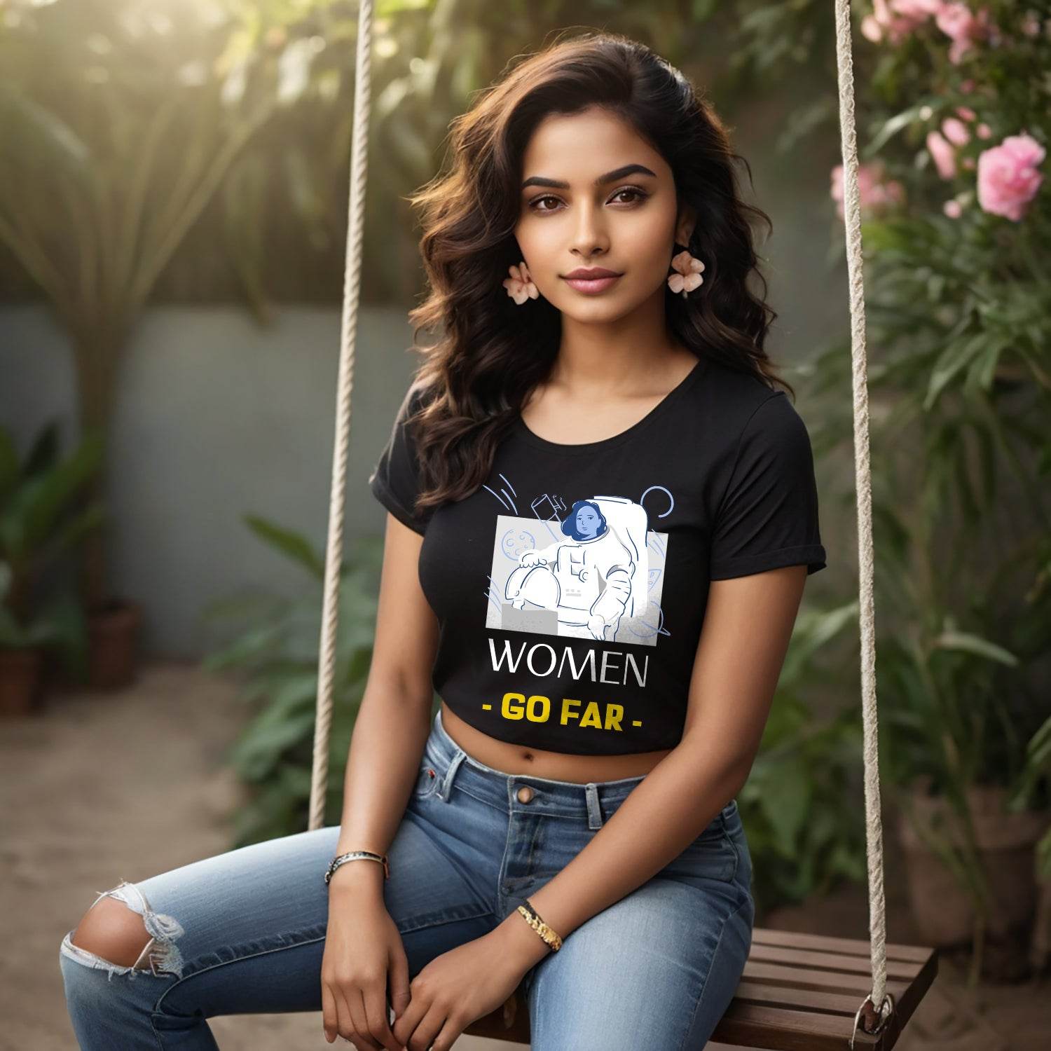 Women Go Far Photo - Unisex Round Neck Regular Fit 100% Combed Cotton Half Sleeve T-Shirt - Mojilo Mart
