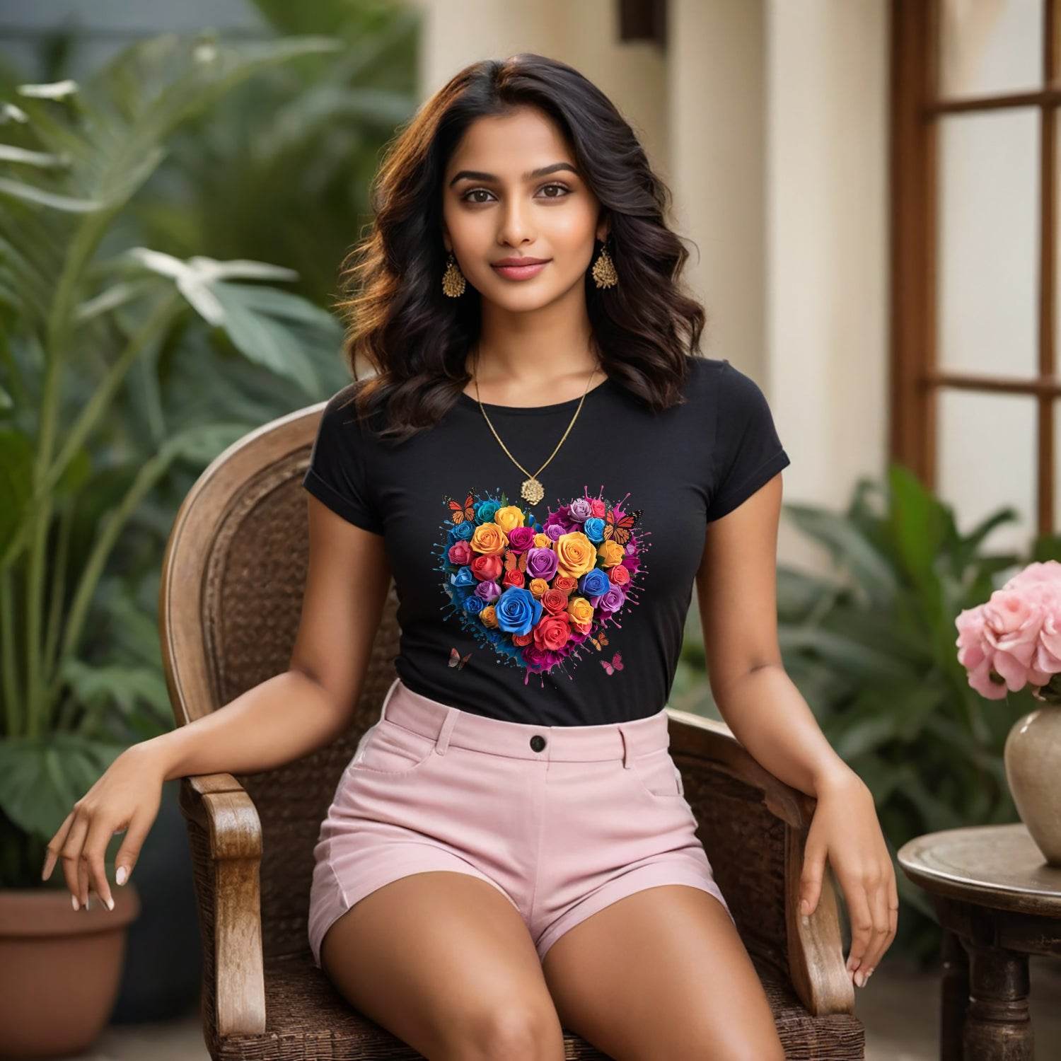 Heart Full of Flowers - Unisex Round Neck Regular Fit 100% Combed Cotton Half Sleeve T-Shirt - Mojilo Mart