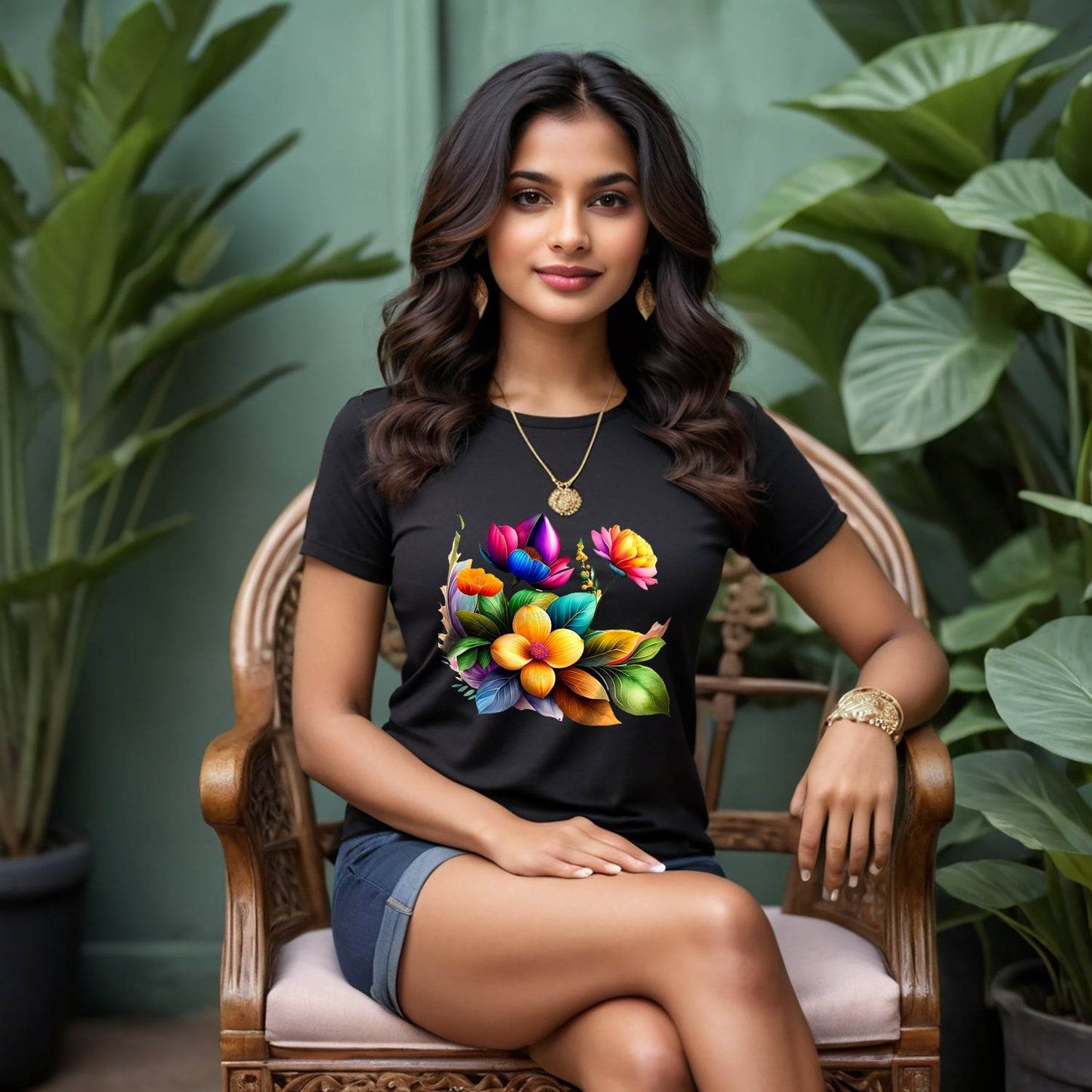 Vibrant Floral Bouquet Wild Nature - Unisex Round Neck Regular Fit 100% Combed Cotton Half Sleeve T-Shirt - Mojilo Mart