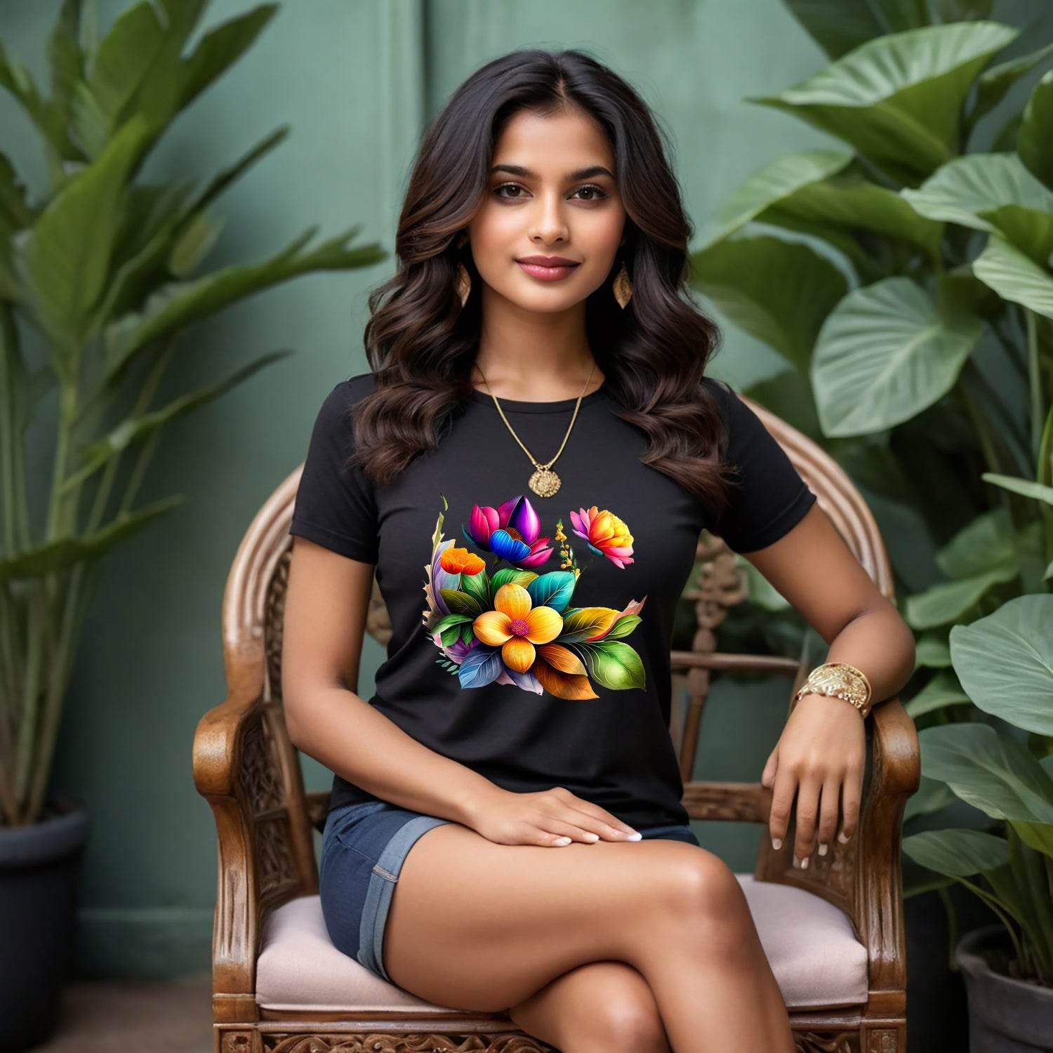 Vibrant Floral Bouquet Wild Nature - Unisex Round Neck Regular Fit 100% Combed Cotton Half Sleeve T-Shirt - Mojilo Mart