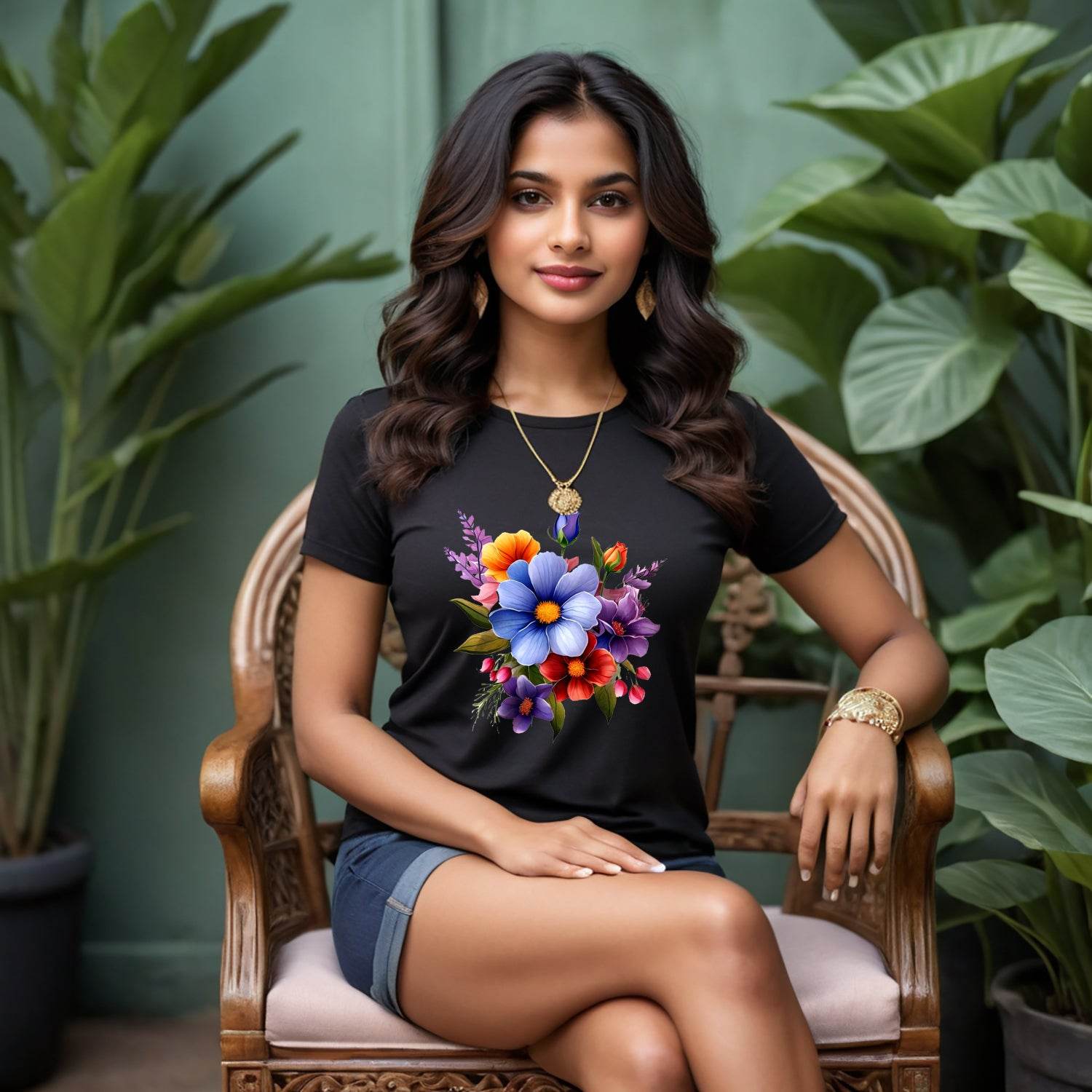 Vintage Flowers Wildflowers - Unisex Round Neck Regular Fit 100% Combed Cotton Half Sleeve T-Shirt - Mojilo Mart