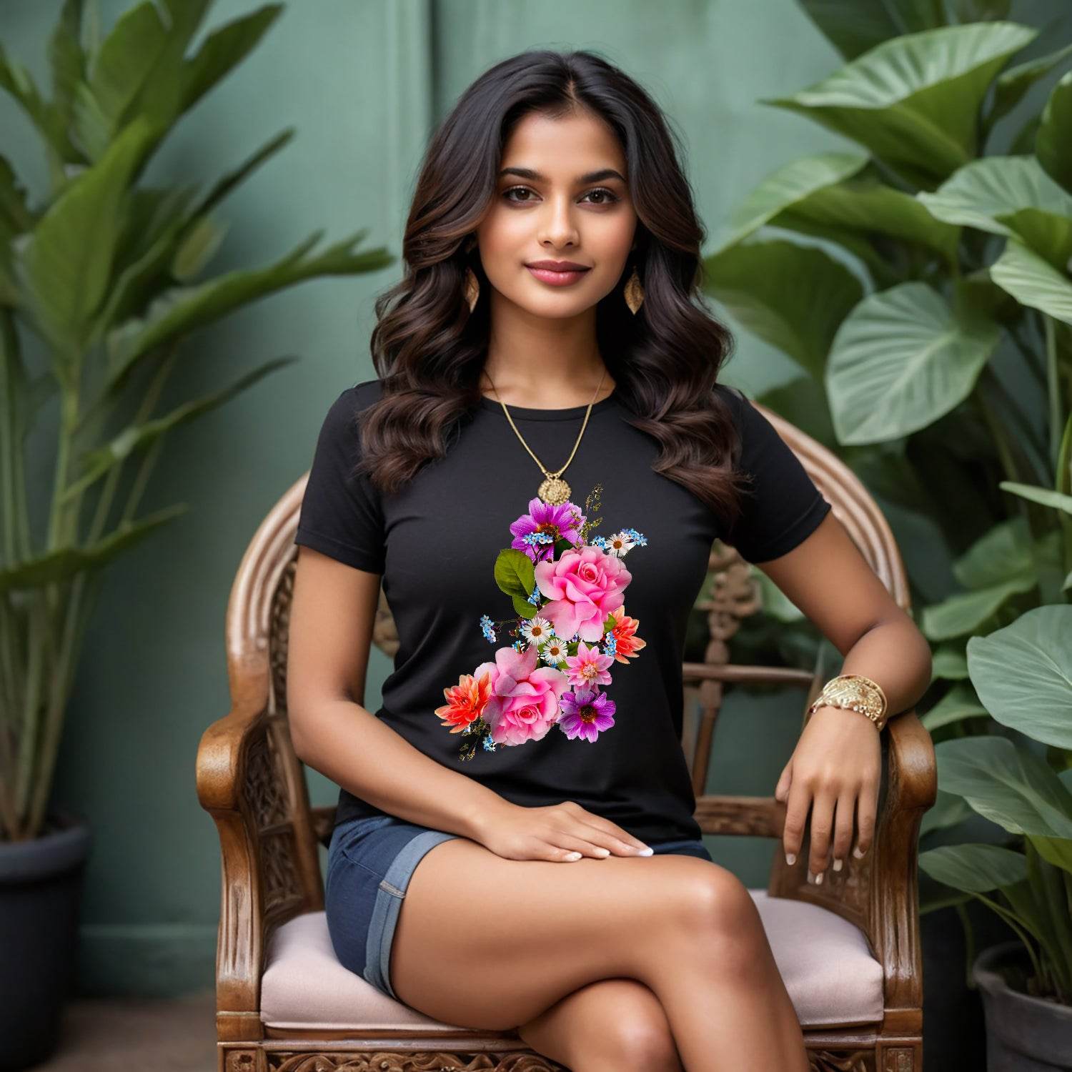 Vintage Pressed Wildflower Aesthetic - Unisex Round Neck Regular Fit 100% Combed Cotton Half Sleeve T-Shirt - Mojilo Mart