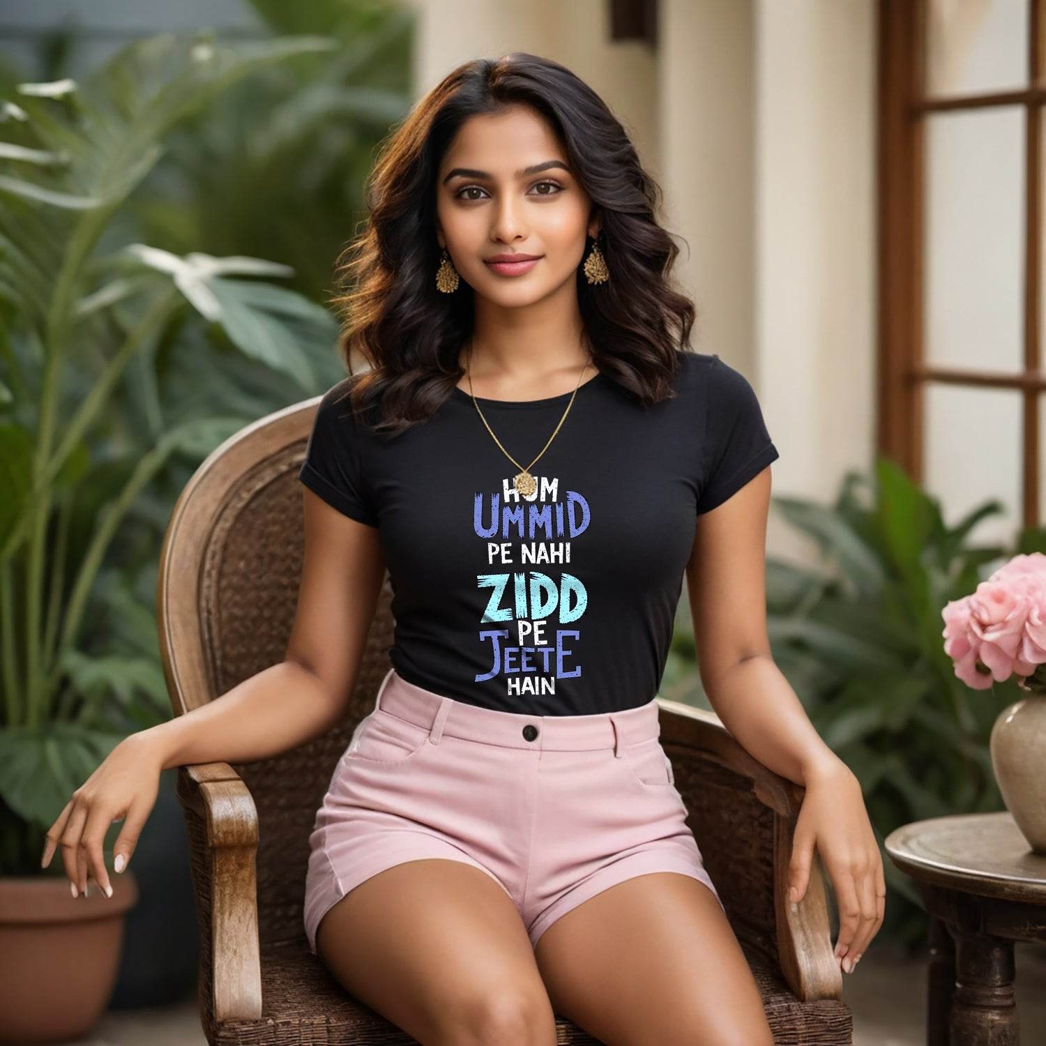 Hum Ummid Pe Nahi Zidd Pe Jeete Hai - Unisex Round Neck Regular Fit 100% Combed Cotton Half Sleeve T-Shirt - Mojilo Mart