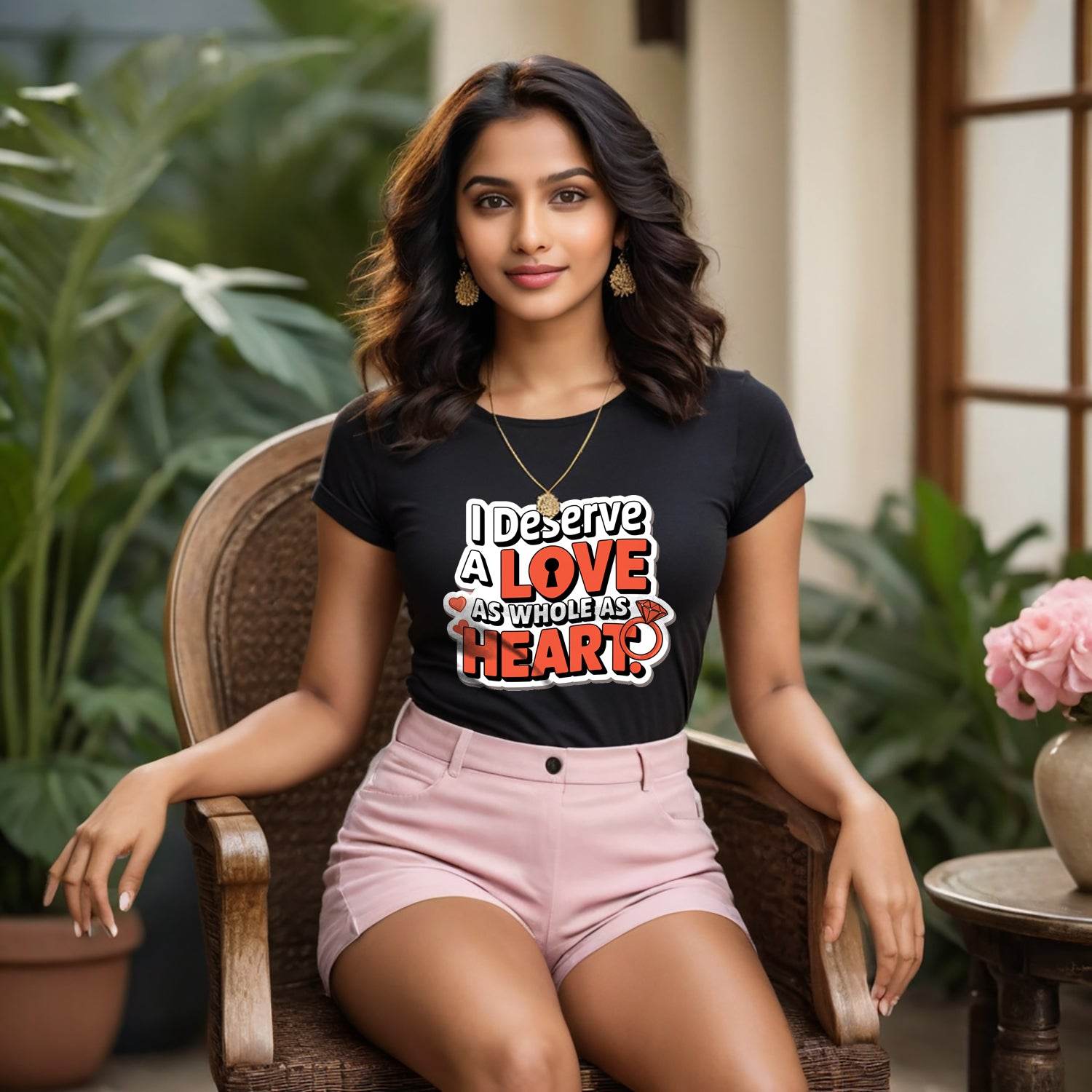 I Deserve A Love As Whole As Heart - Unisex Round Neck Regular Fit 100% Combed Cotton Half Sleeve T-Shirt - Mojilo Mart
