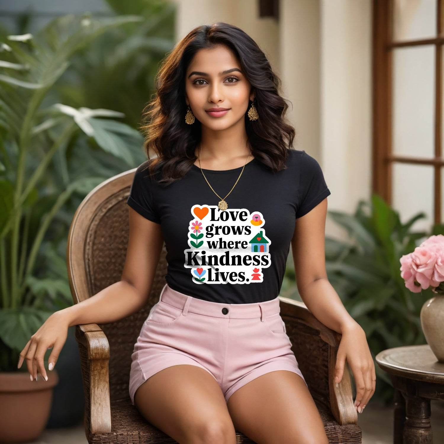 Love Grows Where Kindness Lives - Unisex Round Neck Regular Fit 100% Combed Cotton Half Sleeve T-Shirt - Mojilo Mart
