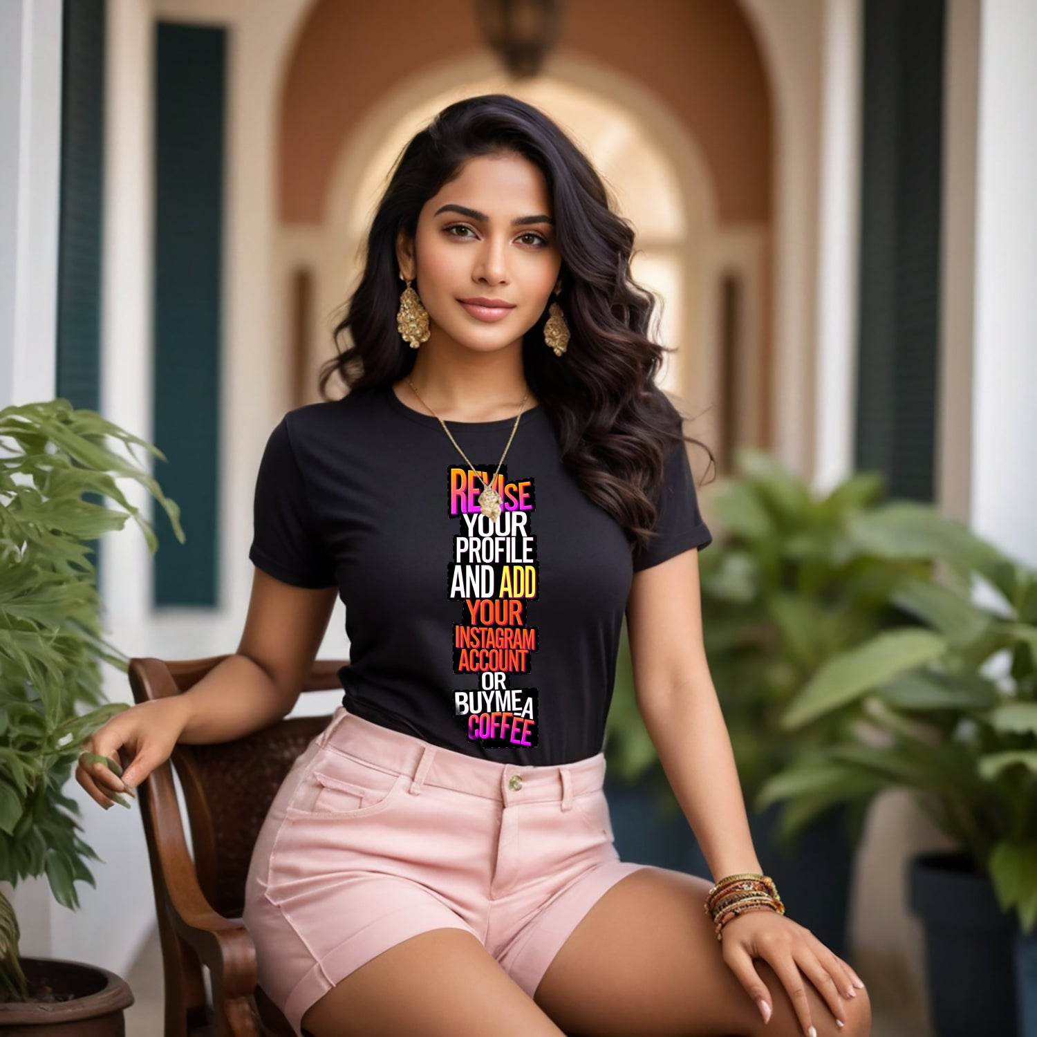 Revise Your Profile And Add Your Instagram Account or Buyme A Coffee - Unisex Round Neck Regular Fit 100% Combed Cotton Half Sleeve T-Shirt - Mojilo Mart