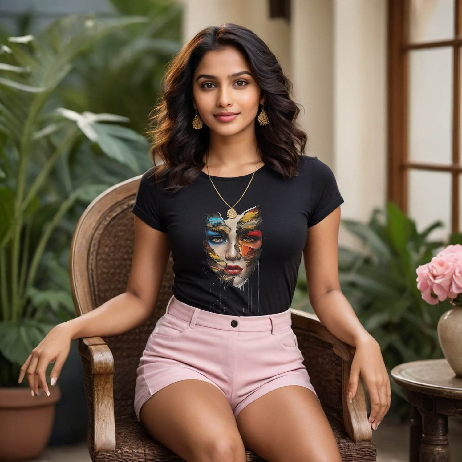 Nature Girl Face - Unisex Round Neck Regular Fit 100% Combed Cotton Half Sleeve T-Shirt - Mojilo Mart