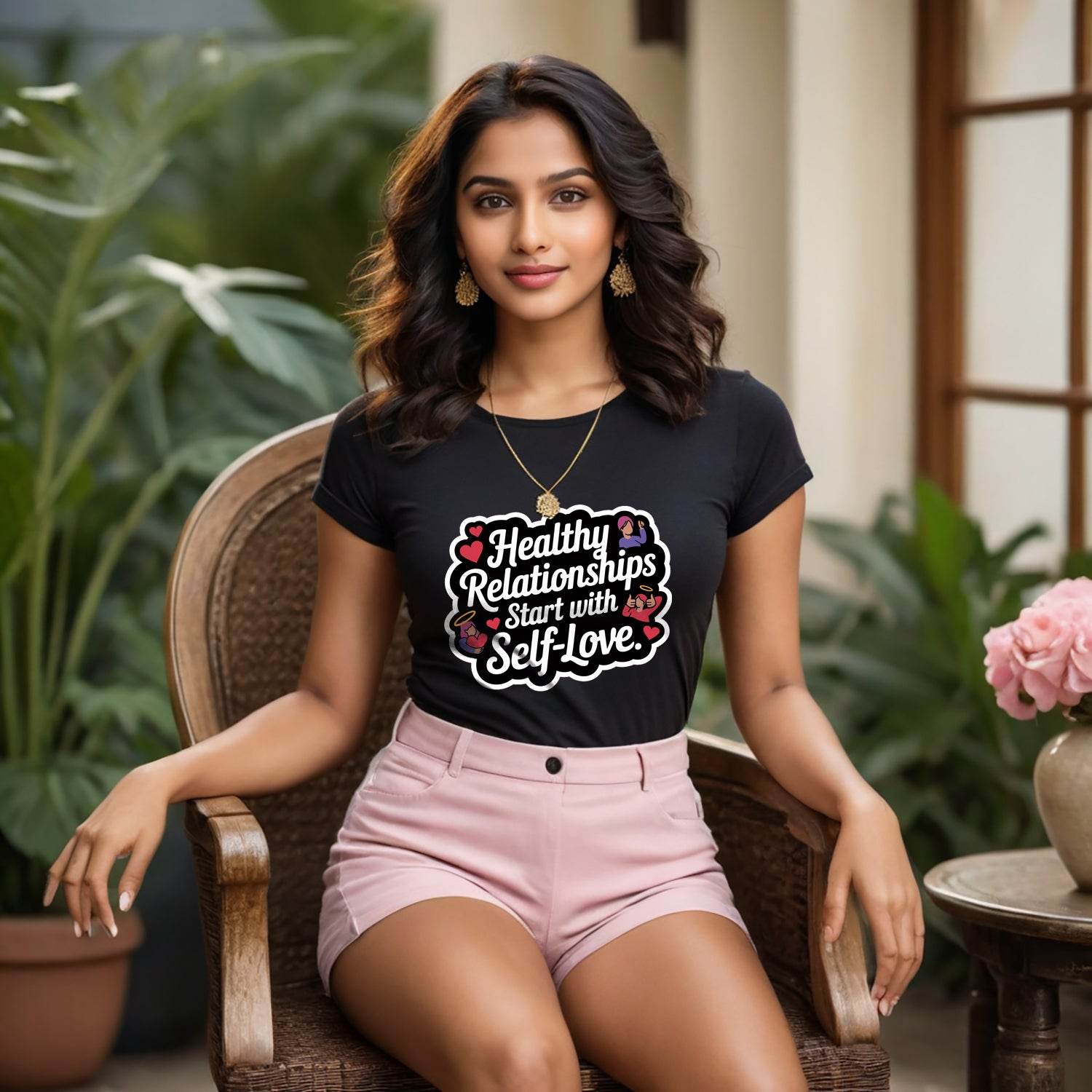 Healthy Relationships Start With Self-Love - Unisex Round Neck Regular Fit 100% Combed Cotton Half Sleeve T-Shirt - Mojilo Mart