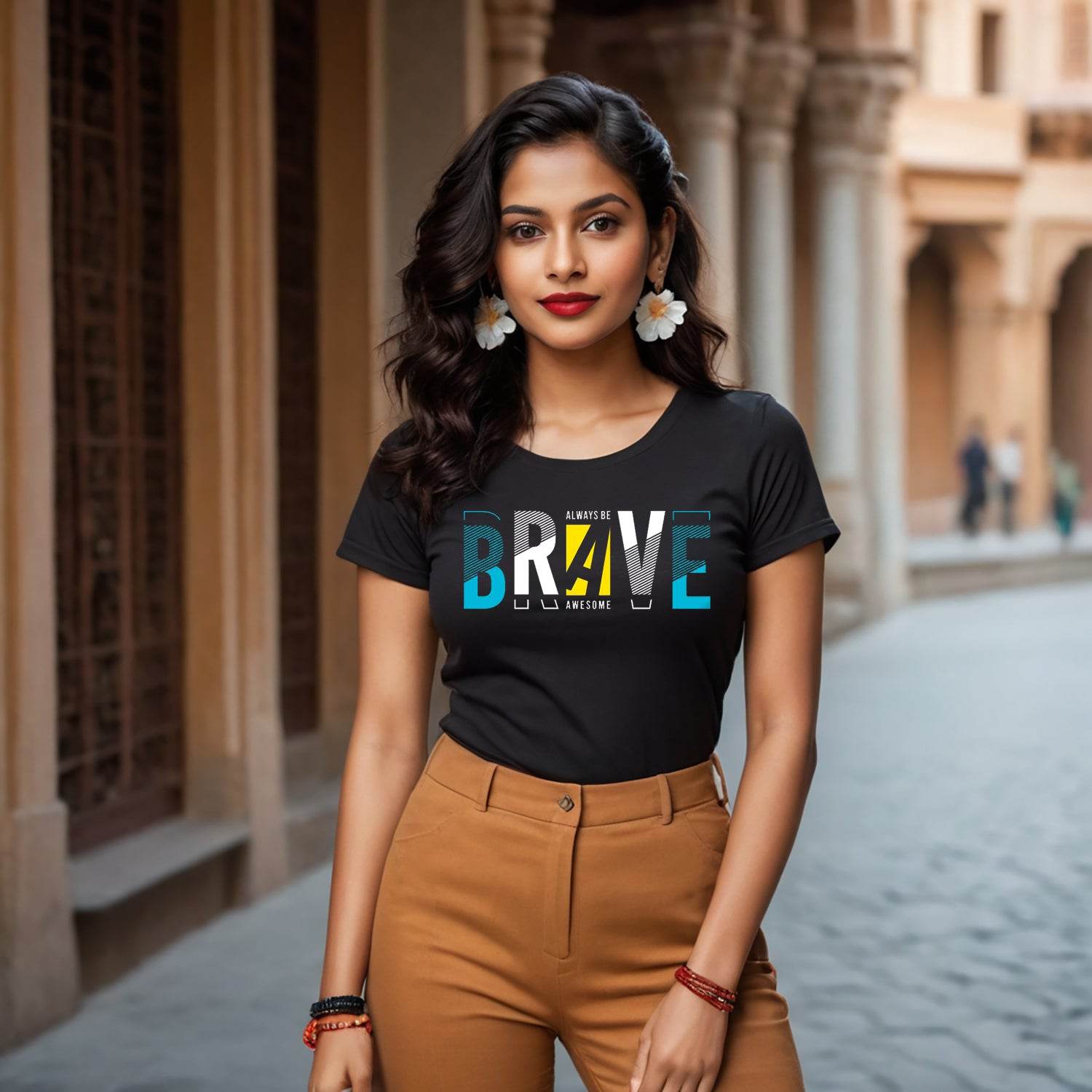 Always Be BRAVE Awesome - Unisex Round Neck Regular Fit 100% Combed Cotton Half Sleeve T-Shirt - Mojilo Mart
