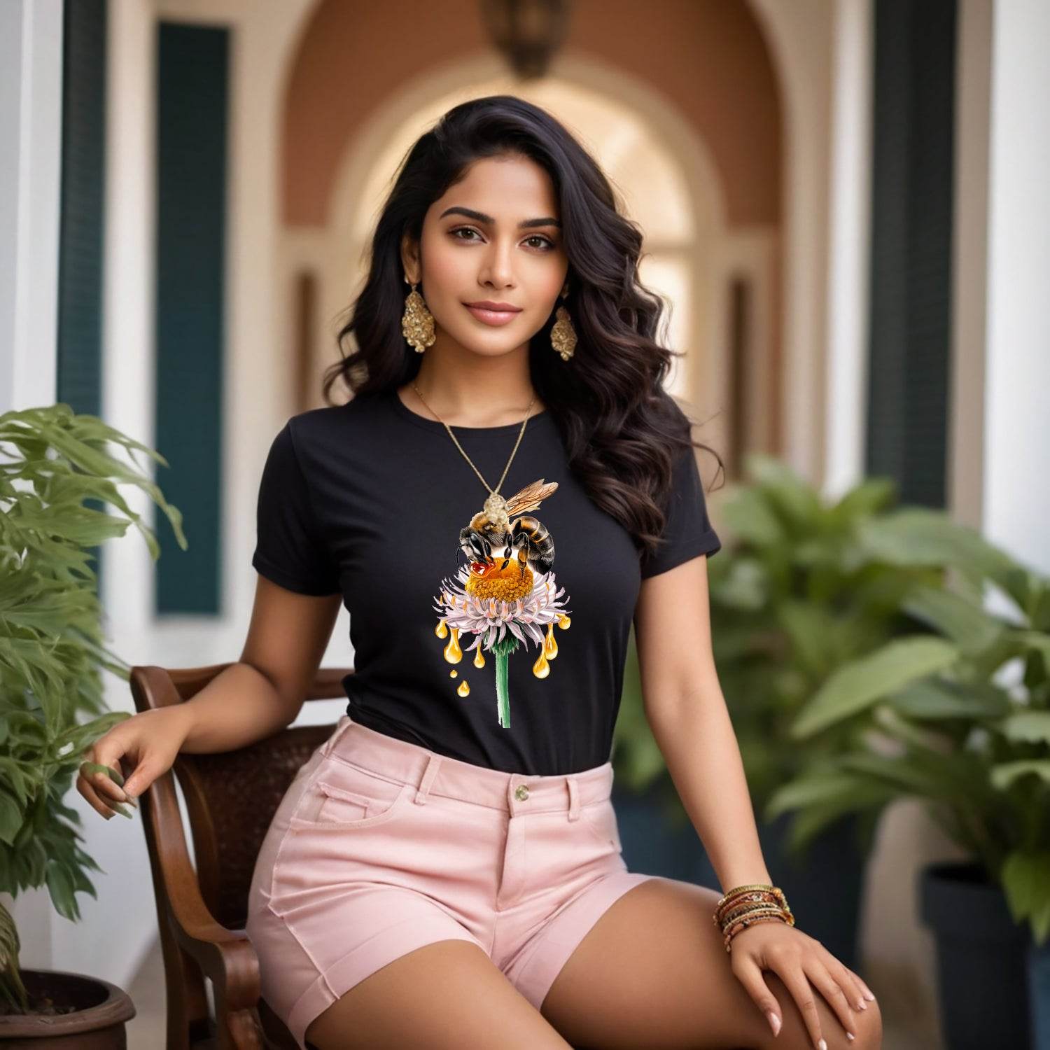 Bee Aesthetic Girls Women - Unisex Round Neck Regular Fit 100% Combed Cotton Half Sleeve T-Shirt - Mojilo Mart
