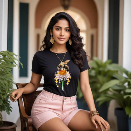 Bee Aesthetic Girls Women - Unisex Round Neck Regular Fit 100% Combed Cotton Half Sleeve T-Shirt - Mojilo Mart