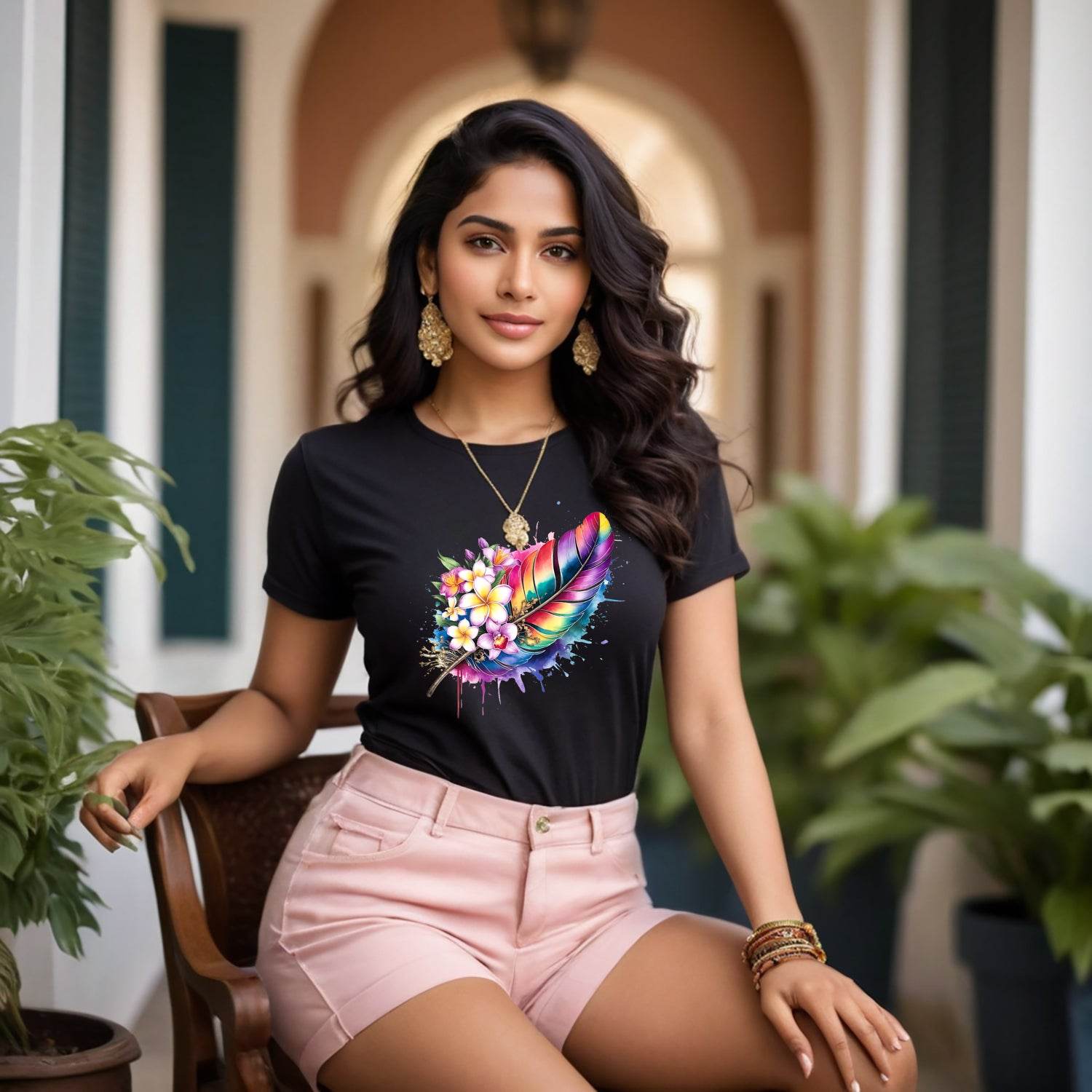 Colorful Feathers - Unisex Round Neck Regular Fit 100% Combed Cotton Half Sleeve T-Shirt - Mojilo Mart