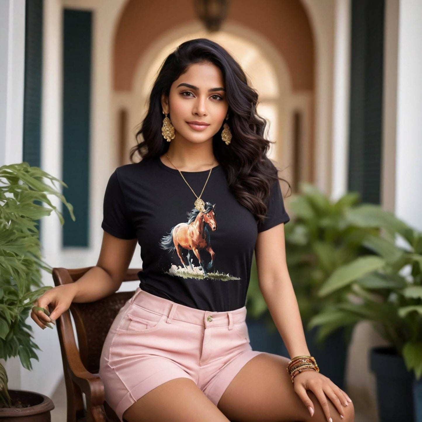 Horse Graphic Tees Summer Casual - Unisex Round Neck Regular Fit 100% Combed Cotton Half Sleeve T-Shirt - Mojilo Mart
