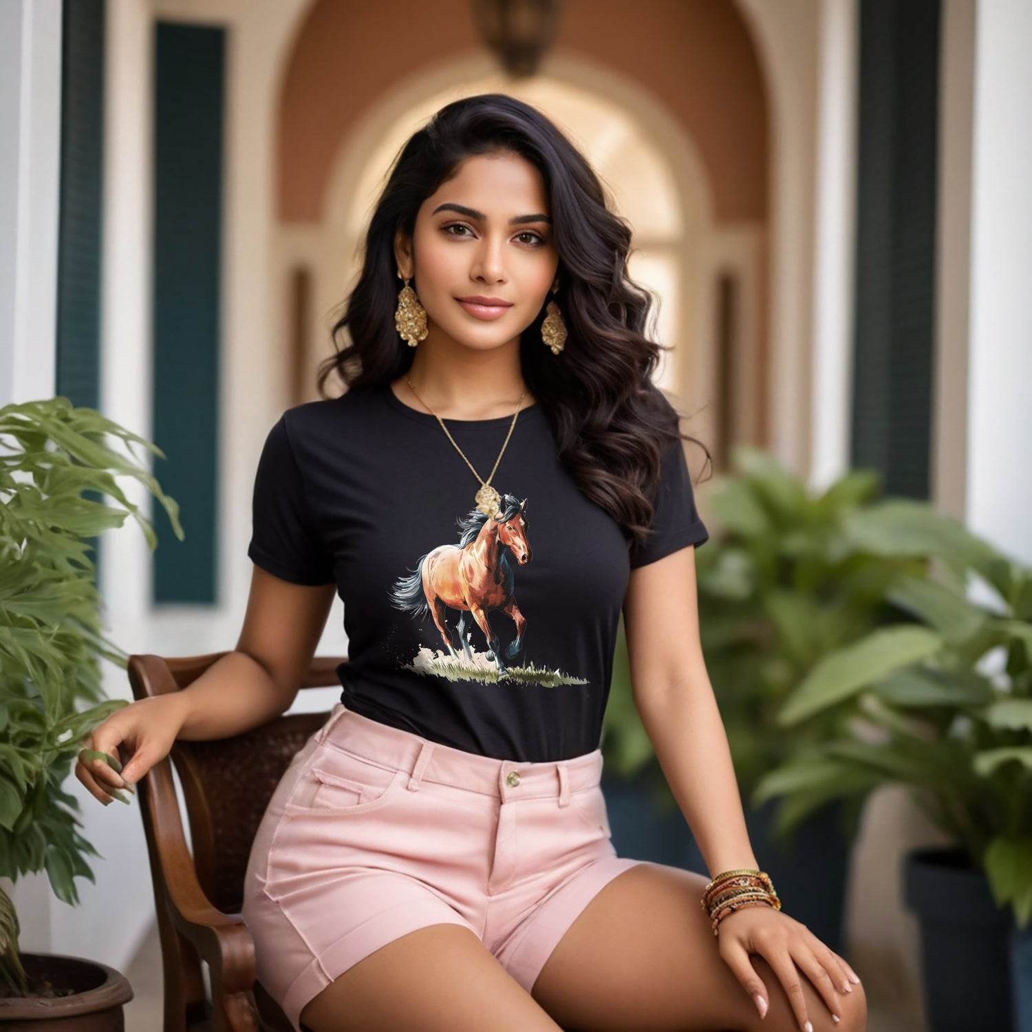 Horse Graphic Tees Summer Casual - Unisex Round Neck Regular Fit 100% Combed Cotton Half Sleeve T-Shirt - Mojilo Mart