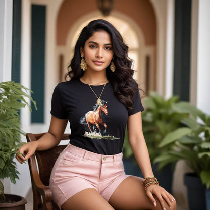 Horse Graphic Tees Summer Casual - Unisex Round Neck Regular Fit 100% Combed Cotton Half Sleeve T-Shirt - Mojilo Mart