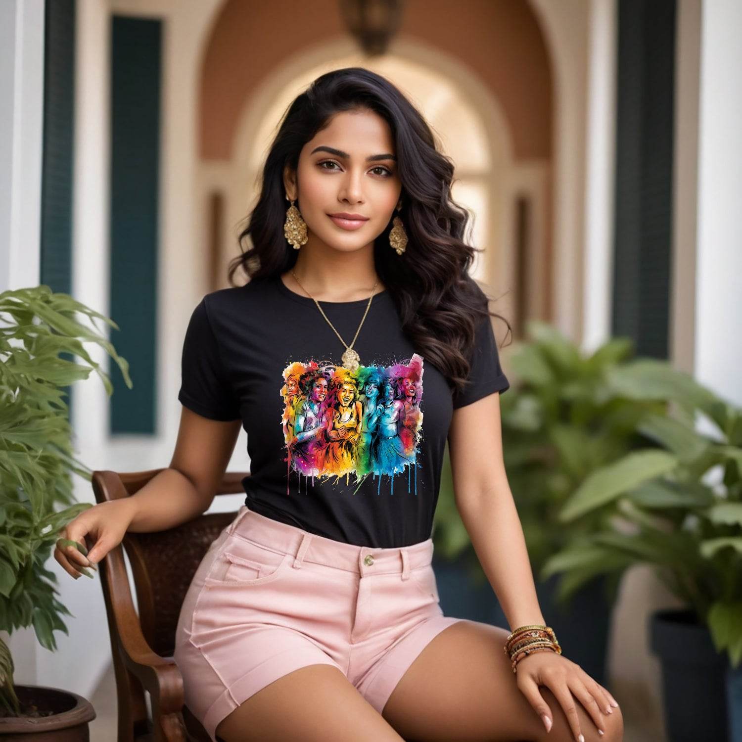 Colorful Beautiful Woman - Unisex Round Neck Regular Fit 100% Combed Cotton Half Sleeve T-Shirt - Mojilo Mart