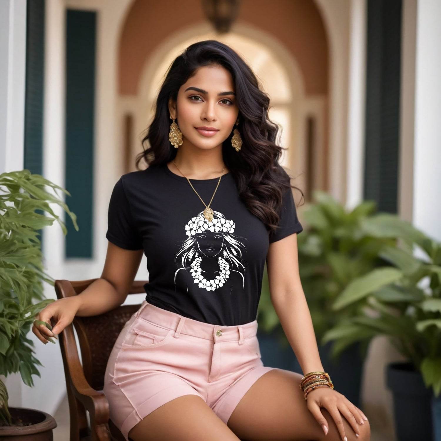 Hawaiian Vintage Wahine Hula Girl - Unisex Round Neck Regular Fit 100% Combed Cotton Half Sleeve T-Shirt - Mojilo Mart