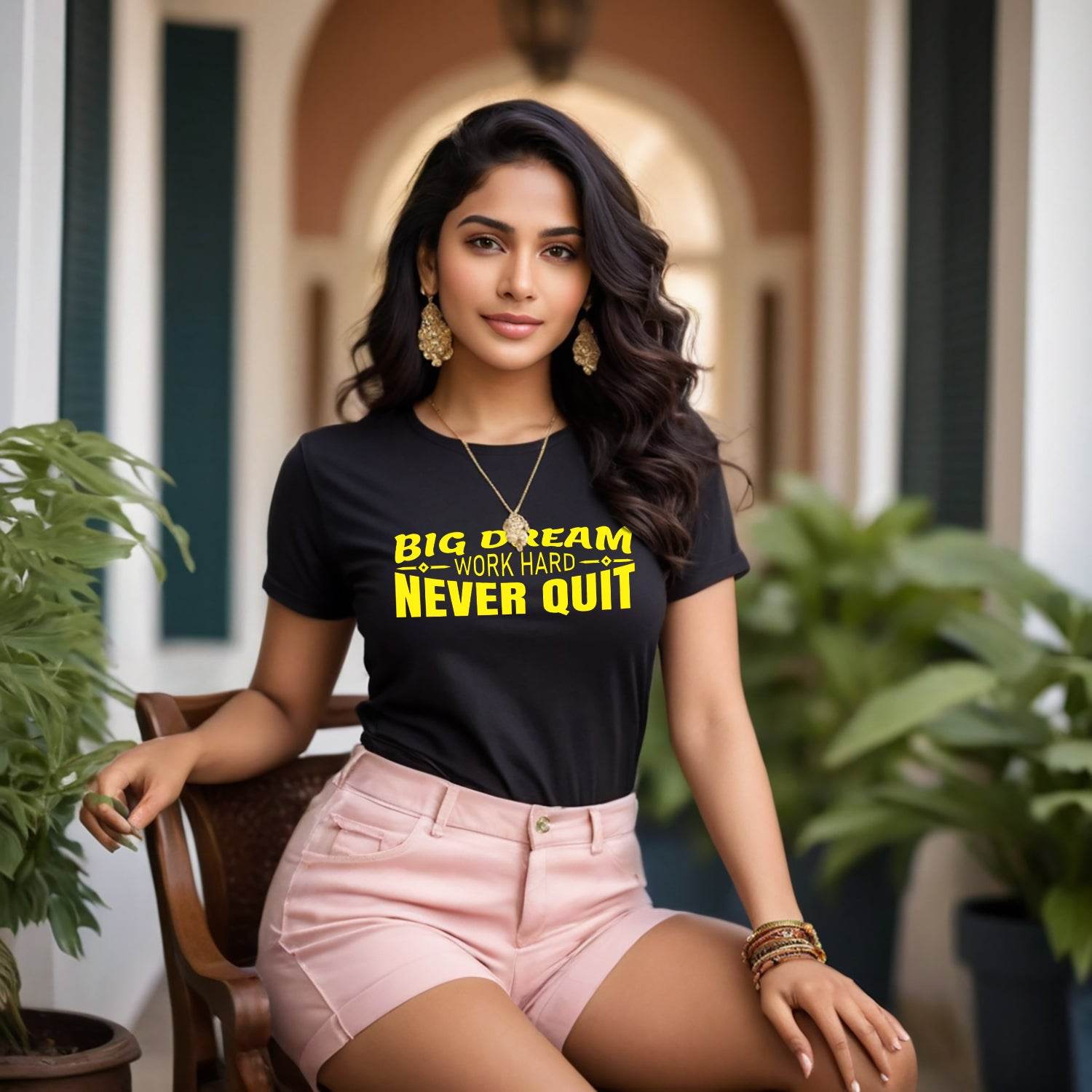 Big Dream Work Hard Never Quit - Unisex Round Neck Regular Fit 100% Combed Cotton Half Sleeve T-Shirt - Mojilo Mart