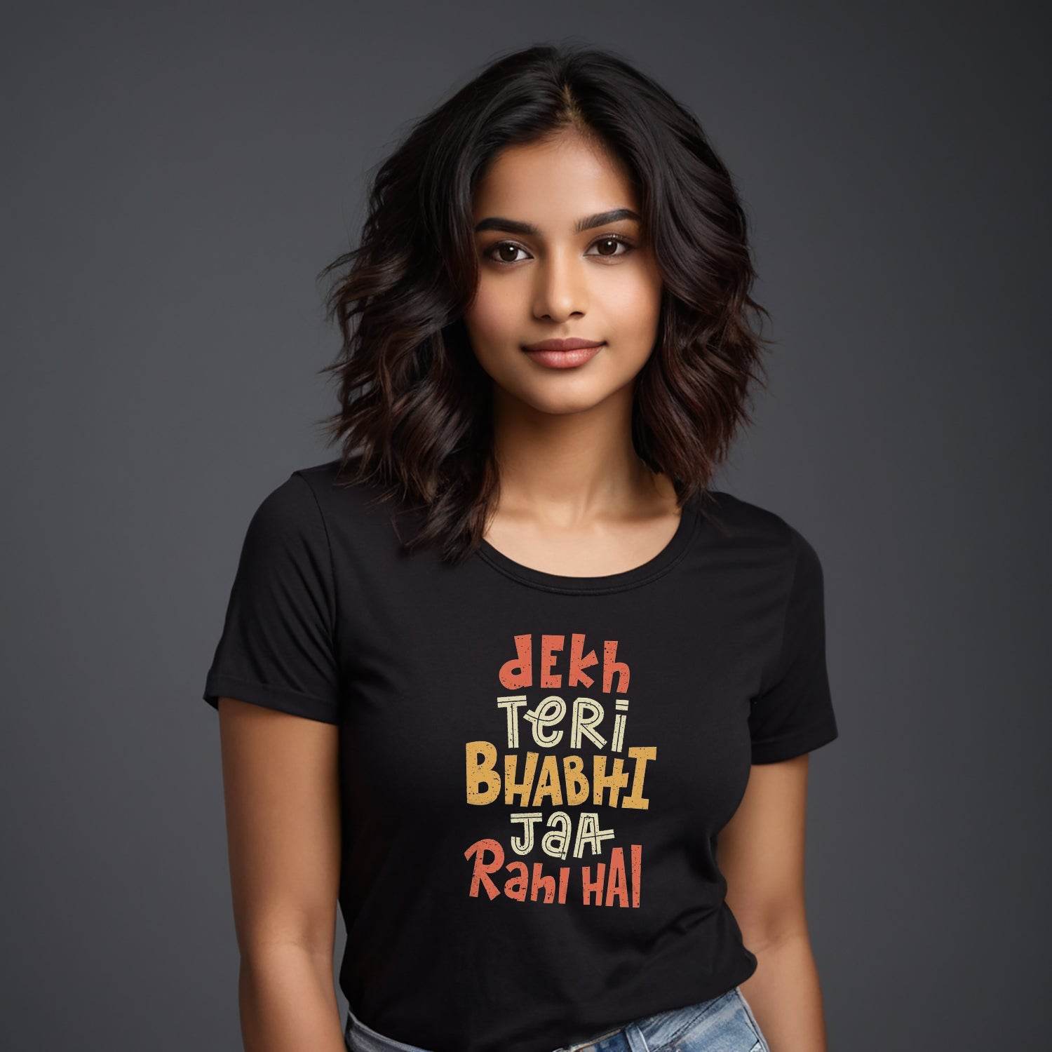 Dekh Teri Bhabhi Jaa Rahi Hai - Unisex Round Neck Regular Fit 100% Combed Cotton Half Sleeve T-Shirt - Mojilo Mart