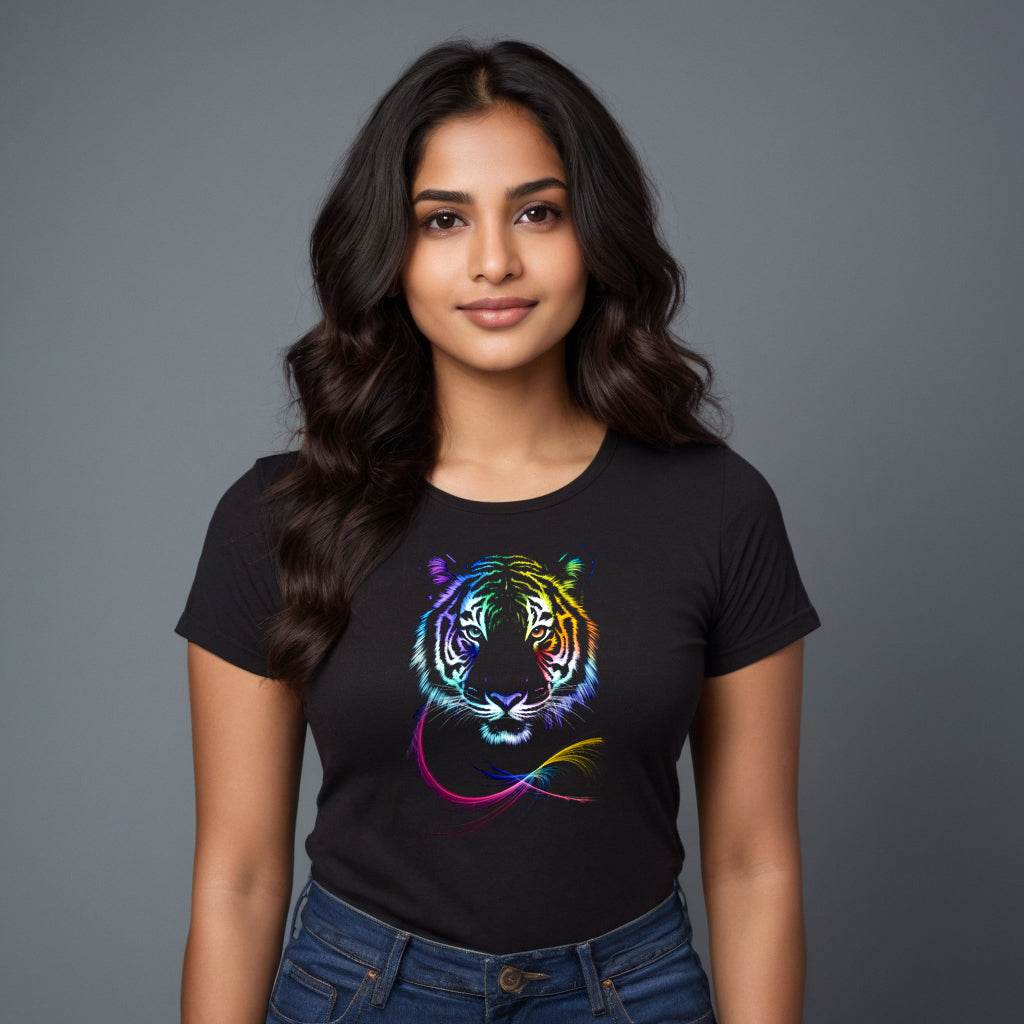 Tiger in neon colors - Unisex Round Neck Regular Fit 100% Combed Cotton Half Sleeve T-Shirt - Mojilo Mart