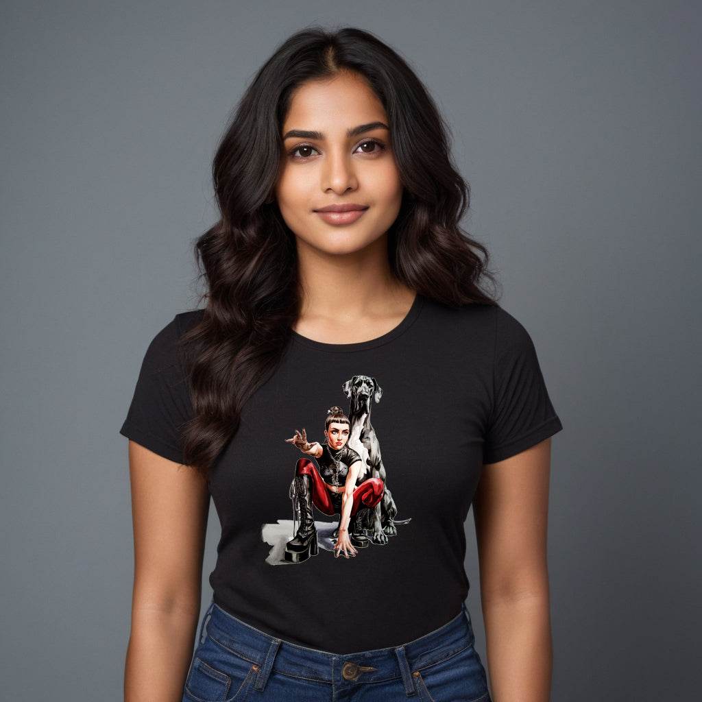 DOG AND WOMEN GRAPHIC PRINT - Unisex Round Neck Regular Fit 100% Combed Cotton Half Sleeve T-Shirt (Copy) (Copy) - Mojilo Mart