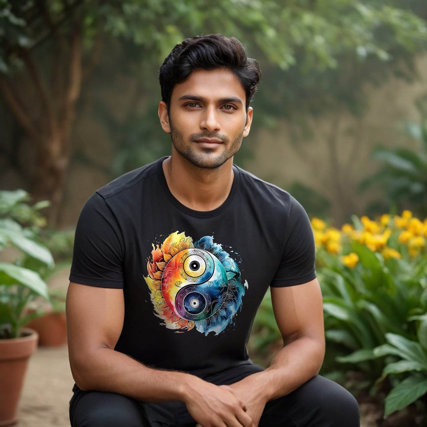 Colorful Yin Yang Symbol - Unisex Round Neck Regular Fit 100% Combed Cotton Half Sleeve T-Shirt - Mojilo Mart