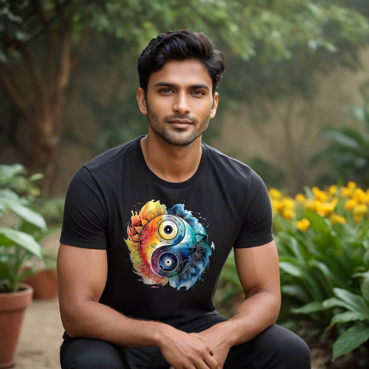 Colorful Yin Yang Symbol - Unisex Round Neck Regular Fit 100% Combed Cotton Half Sleeve T-Shirt - Mojilo Mart