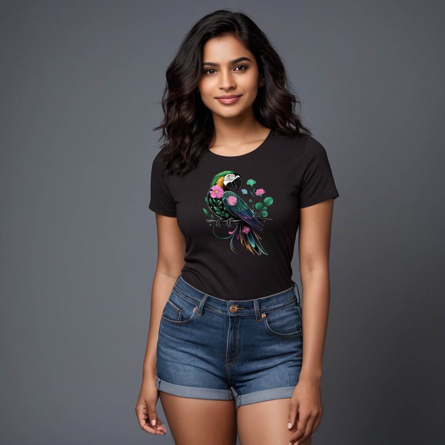 Colorful Cute Macaw Parrot - Unisex Round Neck Regular Fit 100% Combed Cotton Half Sleeve T-Shirt - Mojilo Mart