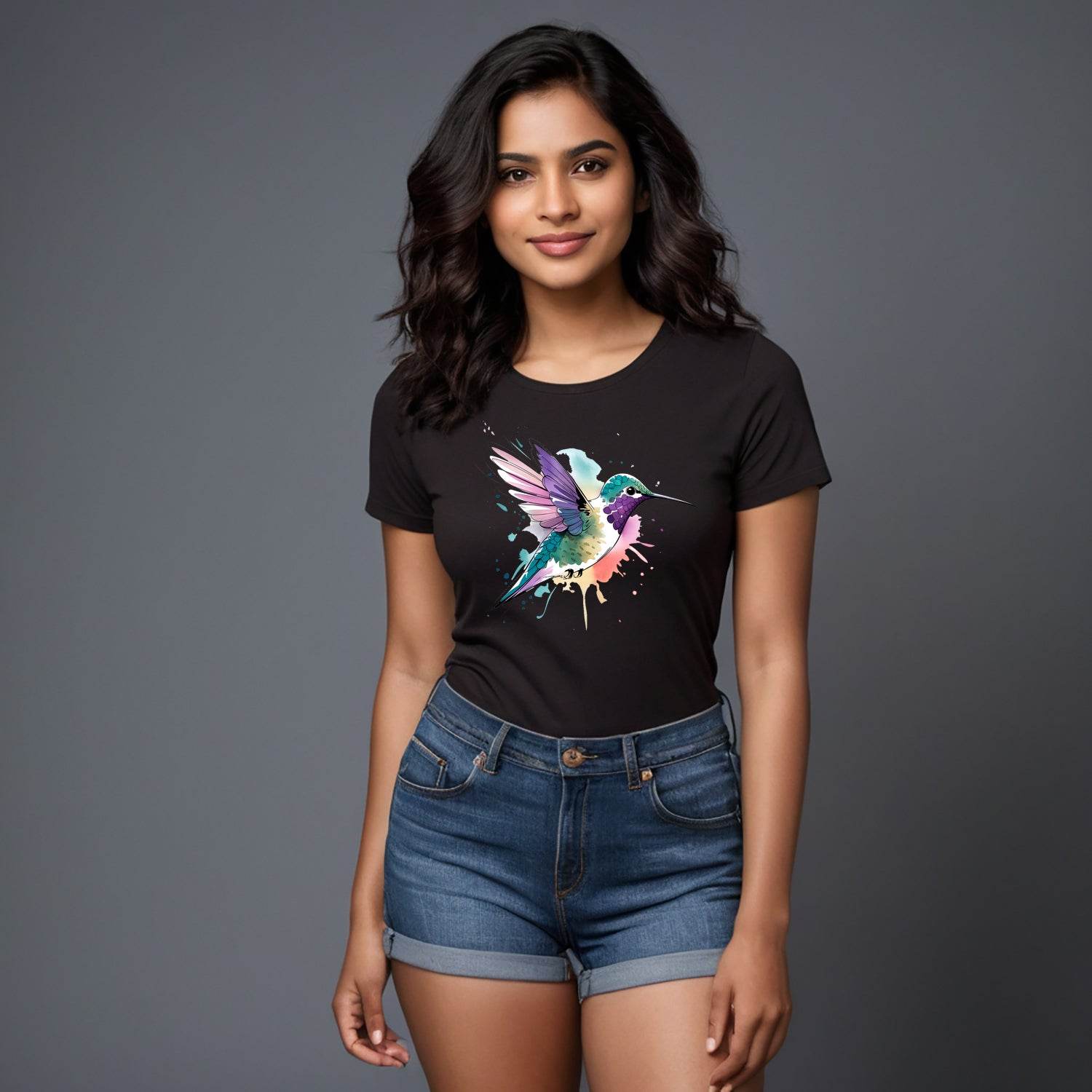 Water color Humming bird - Unisex Round Neck Regular Fit 100% Combed Cotton Half Sleeve T-Shirt - Mojilo Mart