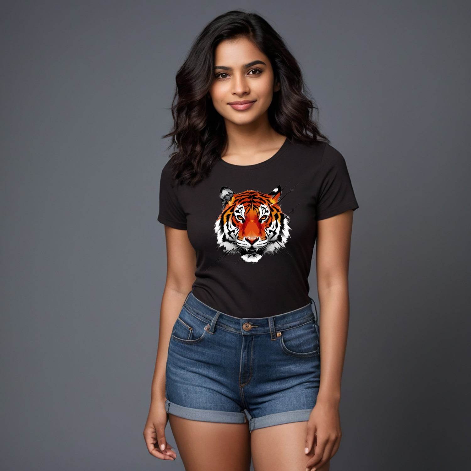 Tiger Graphic Face - Unisex Round Neck Regular Fit 100% Combed Cotton Half Sleeve T-Shirt - Mojilo Mart