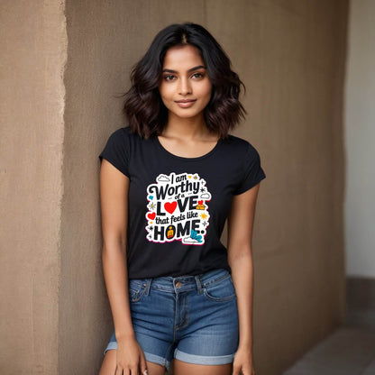 Worthy Of A Love That Feels Like HOME - Unisex Round Neck Regular Fit 100% Combed Cotton Half Sleeve T-Shirt - Mojilo Mart