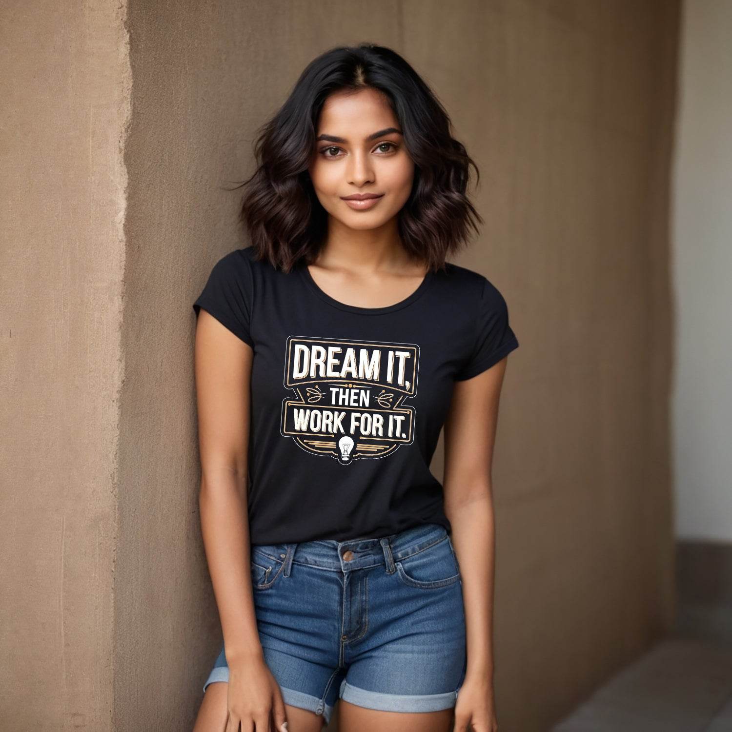 DREAM IT THEN WORK FOR IT - Unisex Round Neck Regular Fit 100% Combed Cotton Half Sleeve T-Shirt - Mojilo Mart