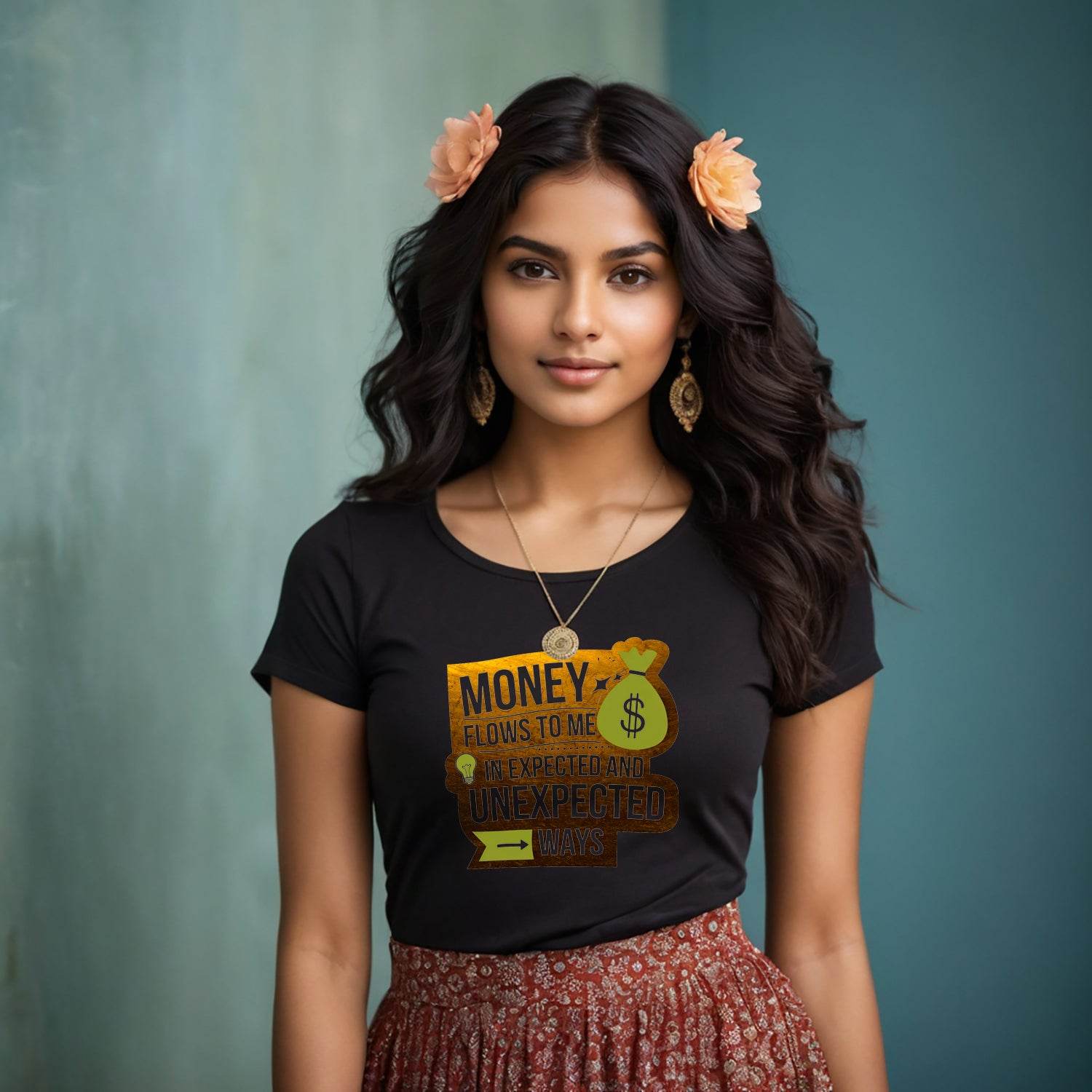 MONEY FLOWS TO ME $ IN EXPECTED AND UNEXPECTED >WAYS - Unisex Round Neck Regular Fit 100% Combed Cotton Half Sleeve T-Shirt - Mojilo Mart