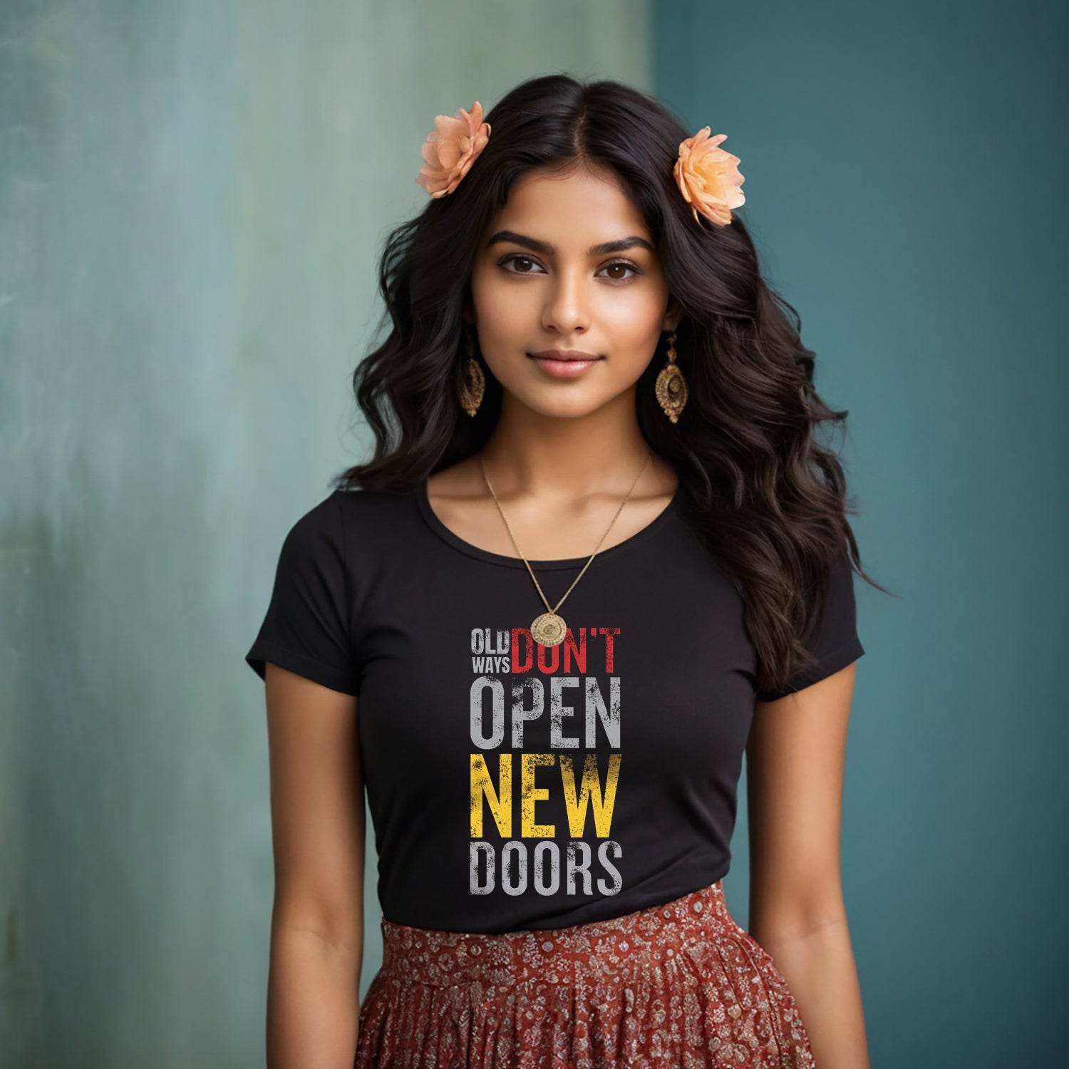 OLD WAYS DON'T OPEN NEW DOORS - Unisex Round Neck Regular Fit 100% Combed Cotton Half Sleeve T-Shirt - Mojilo Mart