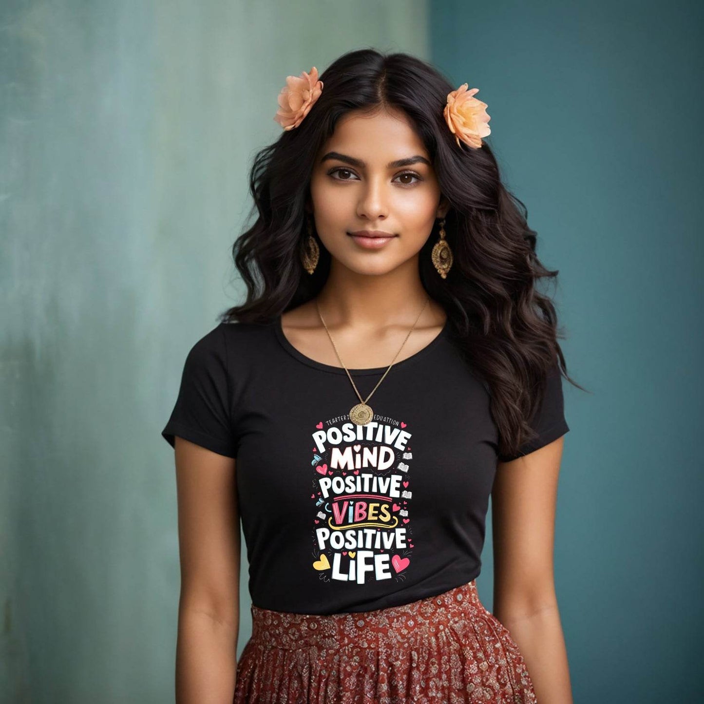 POSITIVE MIND POSITIVE VIBES POSITIVE LIFE - Unisex Round Neck Regular Fit 100% Combed Cotton Half Sleeve T-Shirt - Mojilo Mart