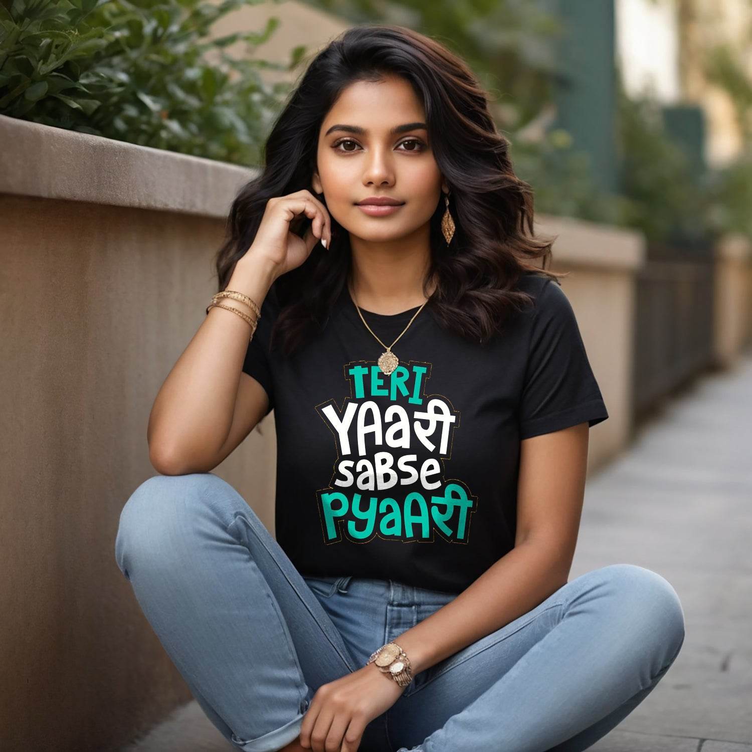 Teri Yaari Sabse Pyaari - Unisex Round Neck Regular Fit 100% Combed Cotton Half Sleeve T-Shirt - Mojilo Mart