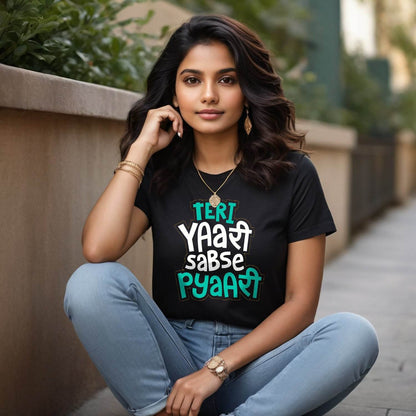Teri Yaari Sabse Pyaari - Unisex Round Neck Regular Fit 100% Combed Cotton Half Sleeve T-Shirt - Mojilo Mart